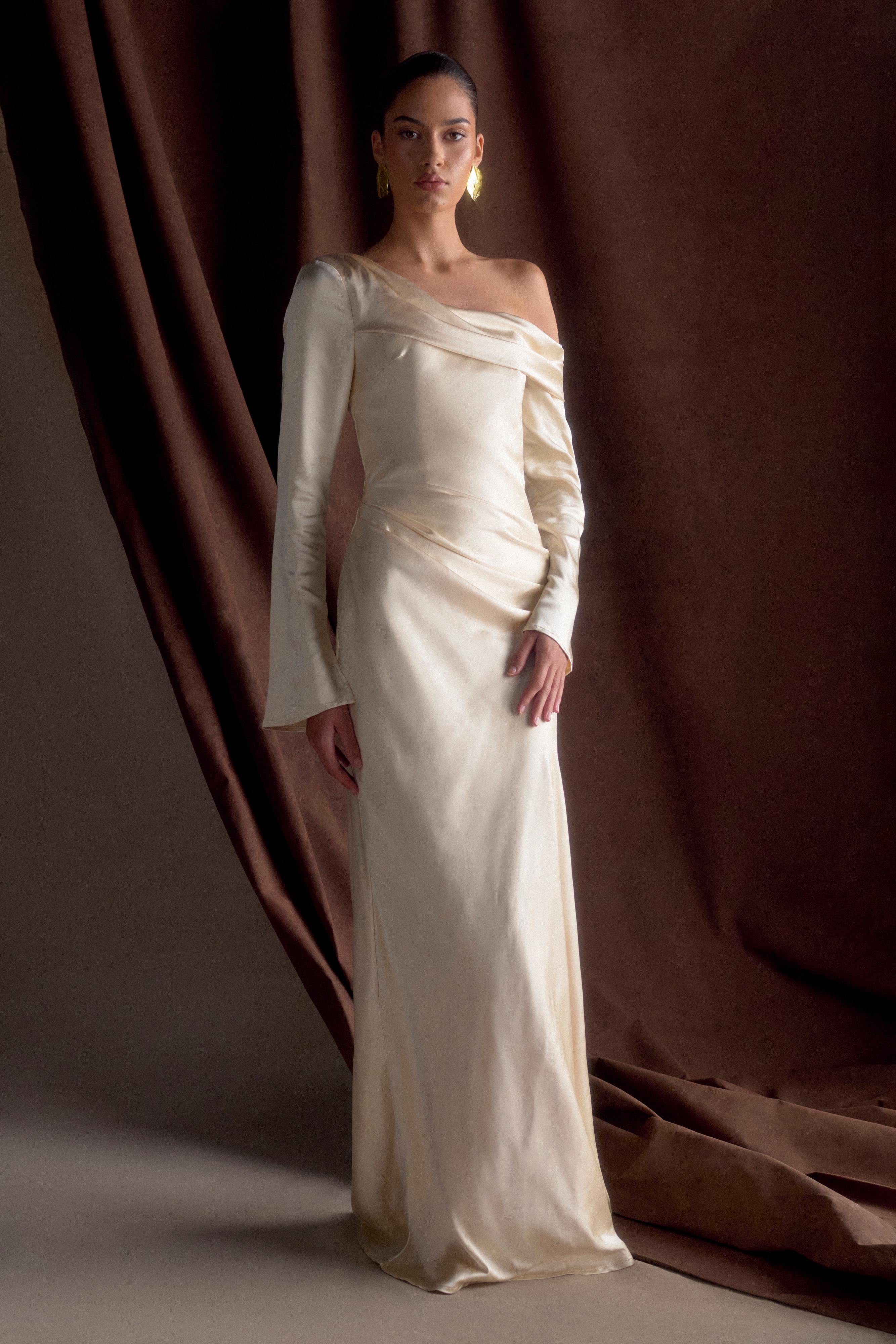 Iris Long Sleeve Satin Maxi Dress - Blush Gold - Image 4