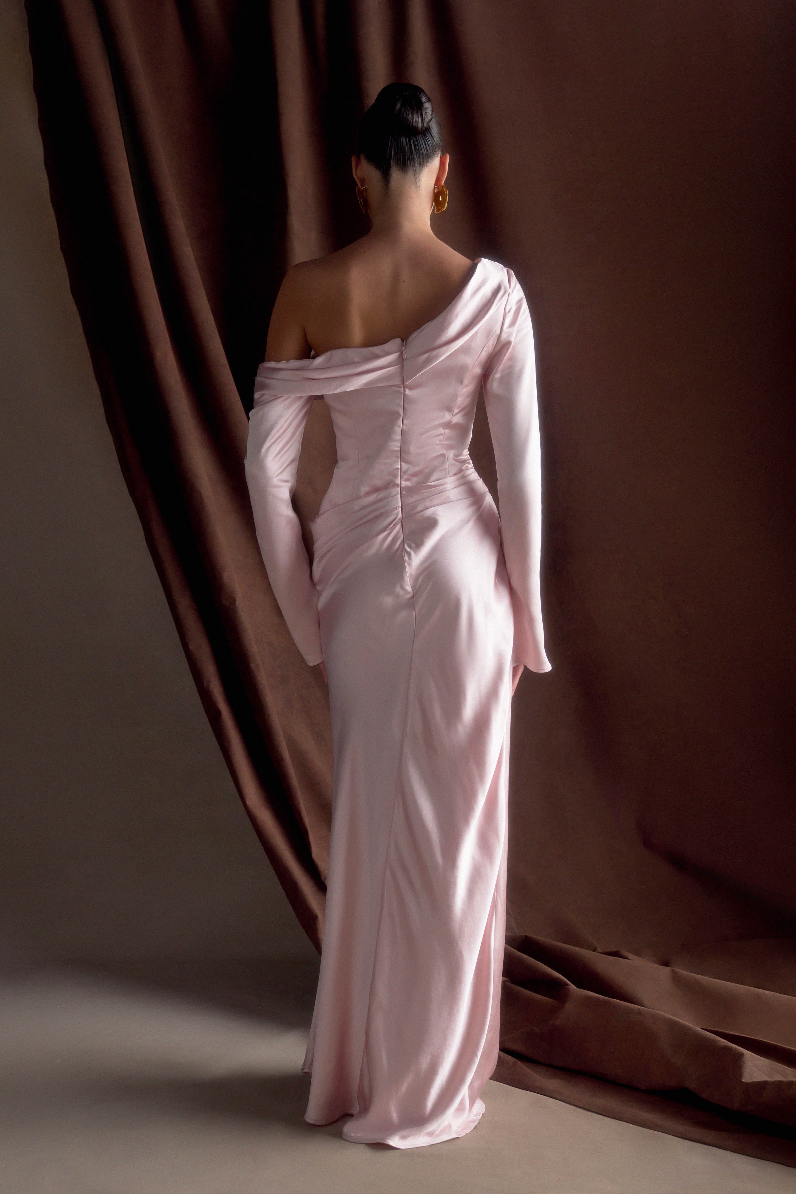 Alternative view of Iris Long Sleeve Satin Maxi Dress - Soft Pink