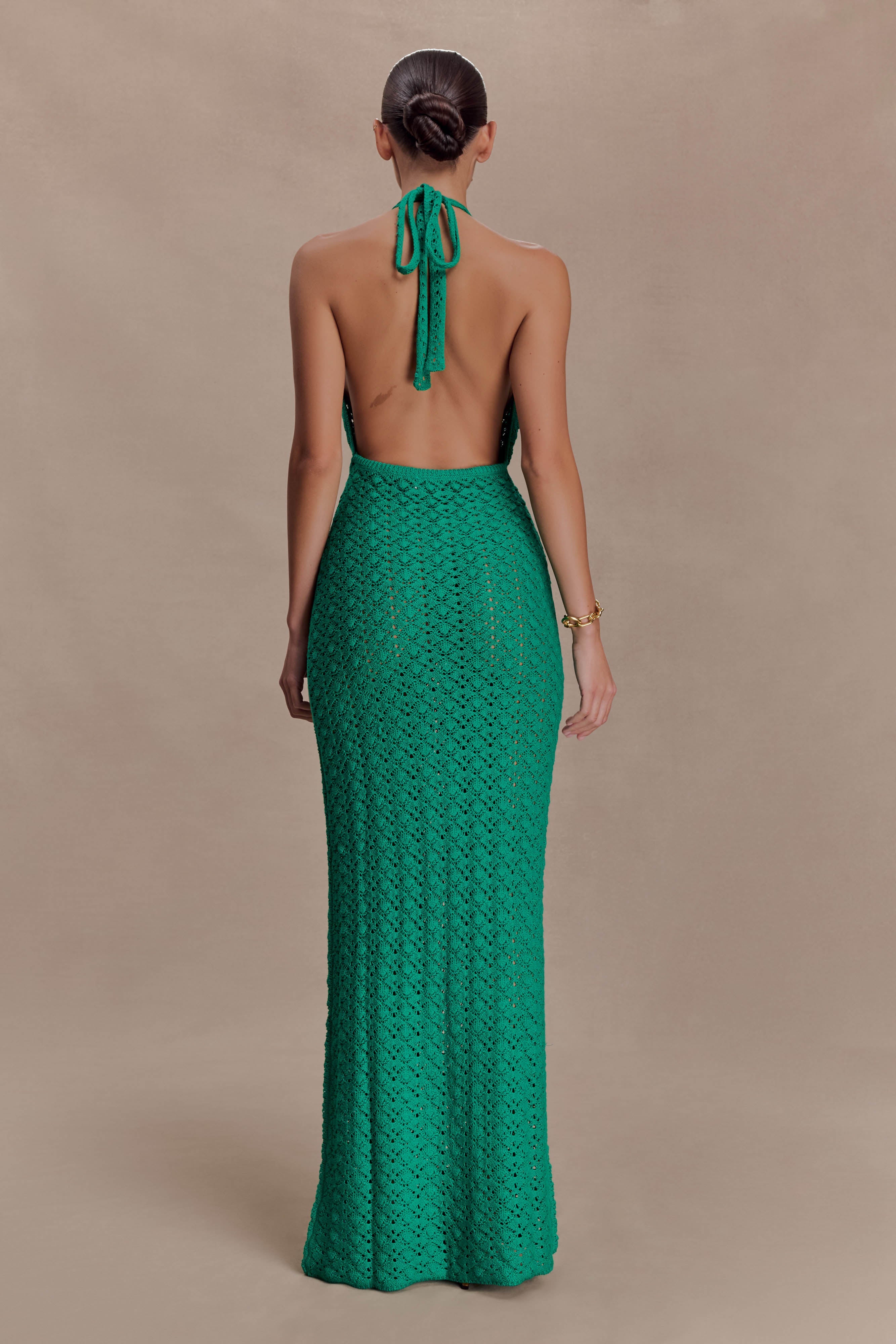 Alternative view of Deeliah Halterneck Crochet Maxi Dress - Emerald