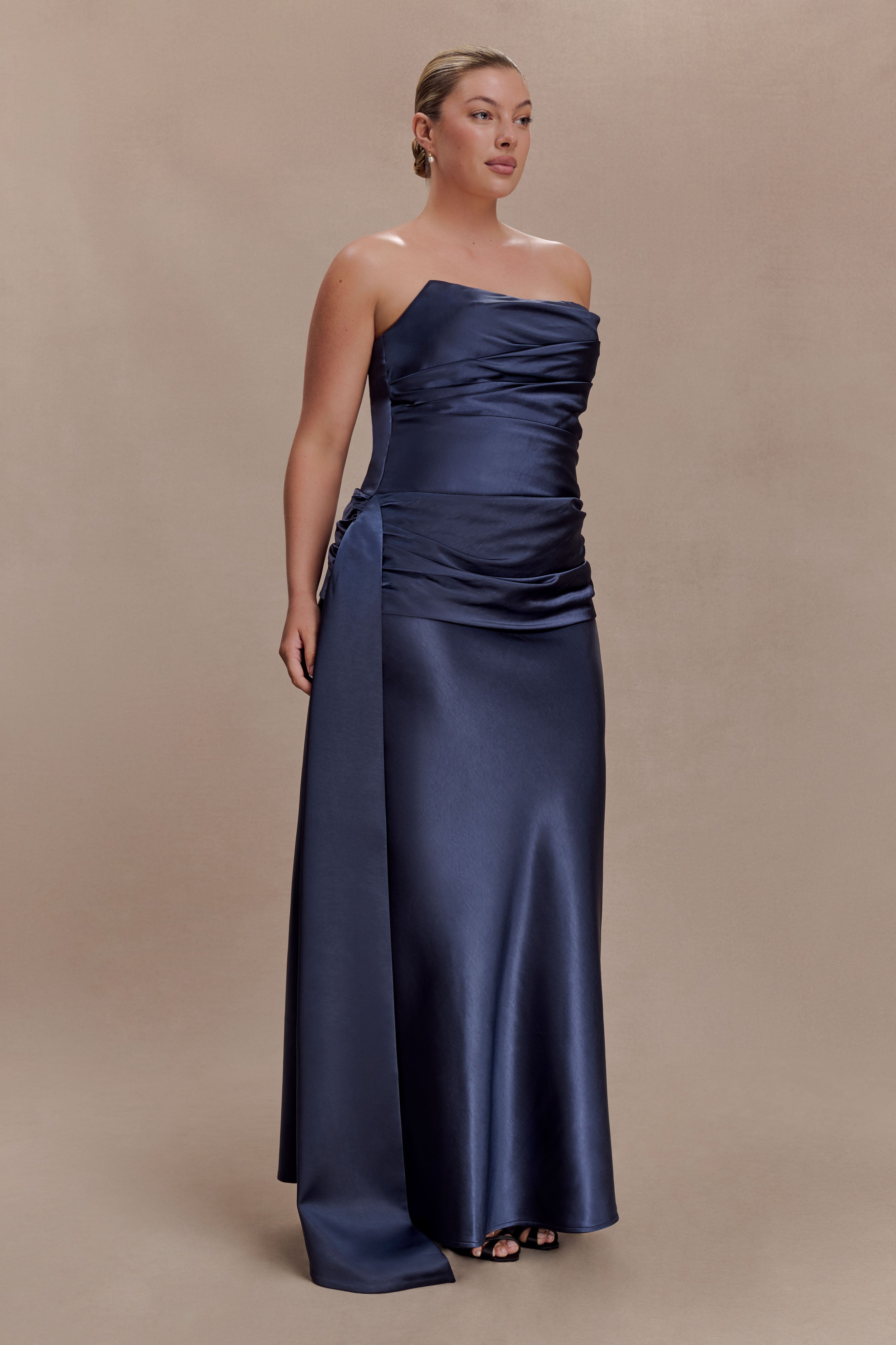 Sarah Strapless Maxi Dress With Waist Tie - Navy - Image 5