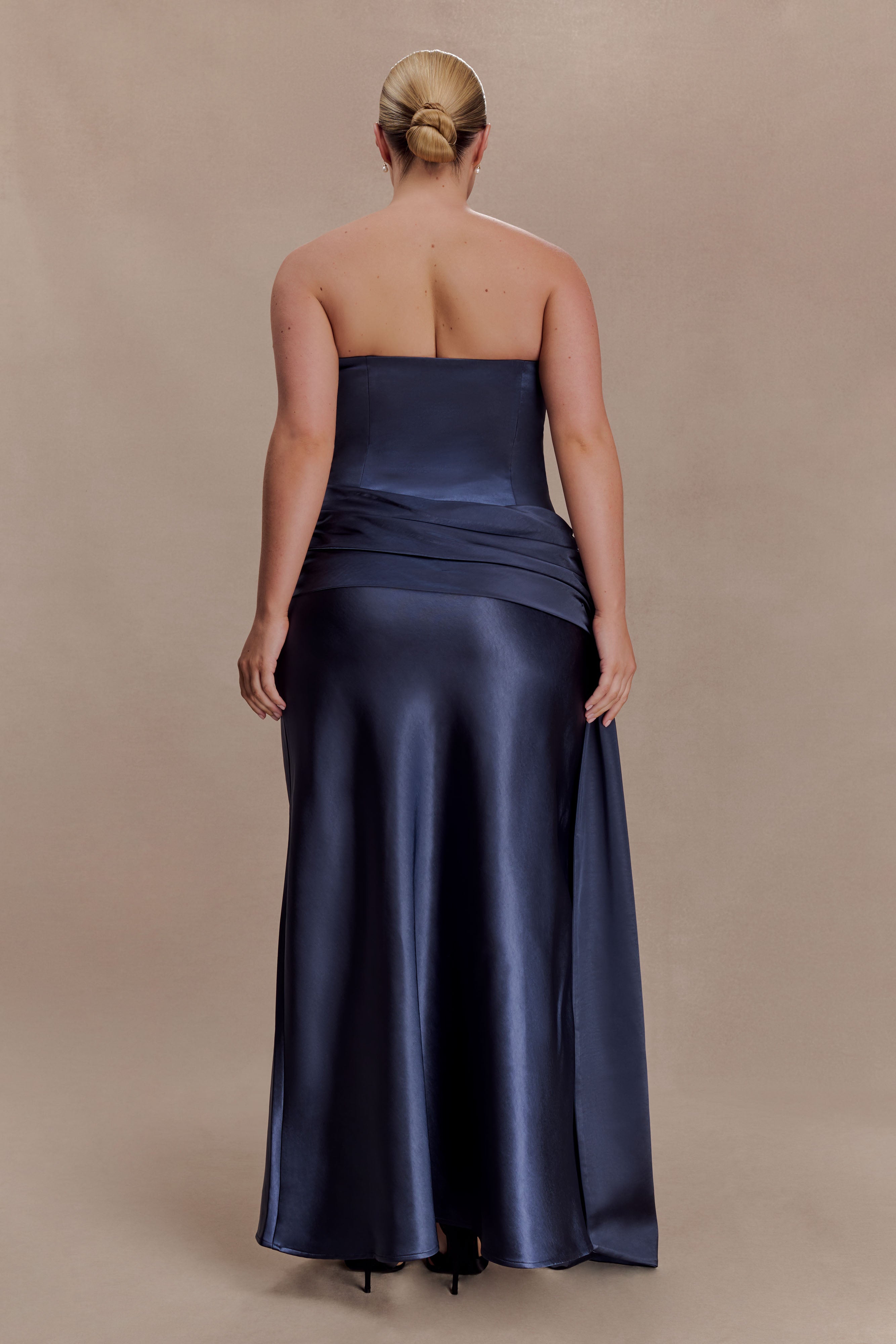 Sarah Strapless Maxi Dress With Waist Tie - Navy - Image 6