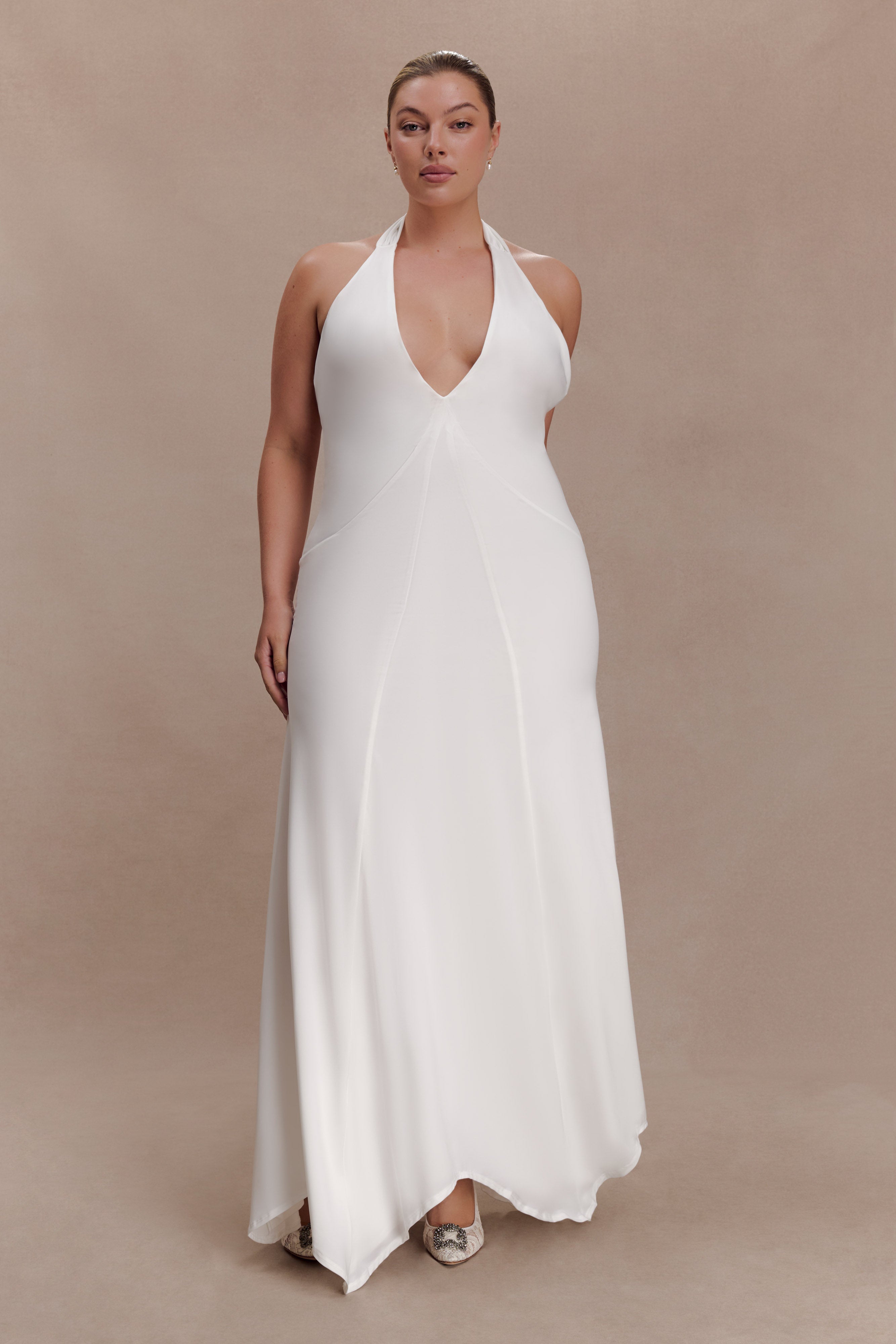 Juliet Slinky Maxi Dress With Scarf - White - Image 5