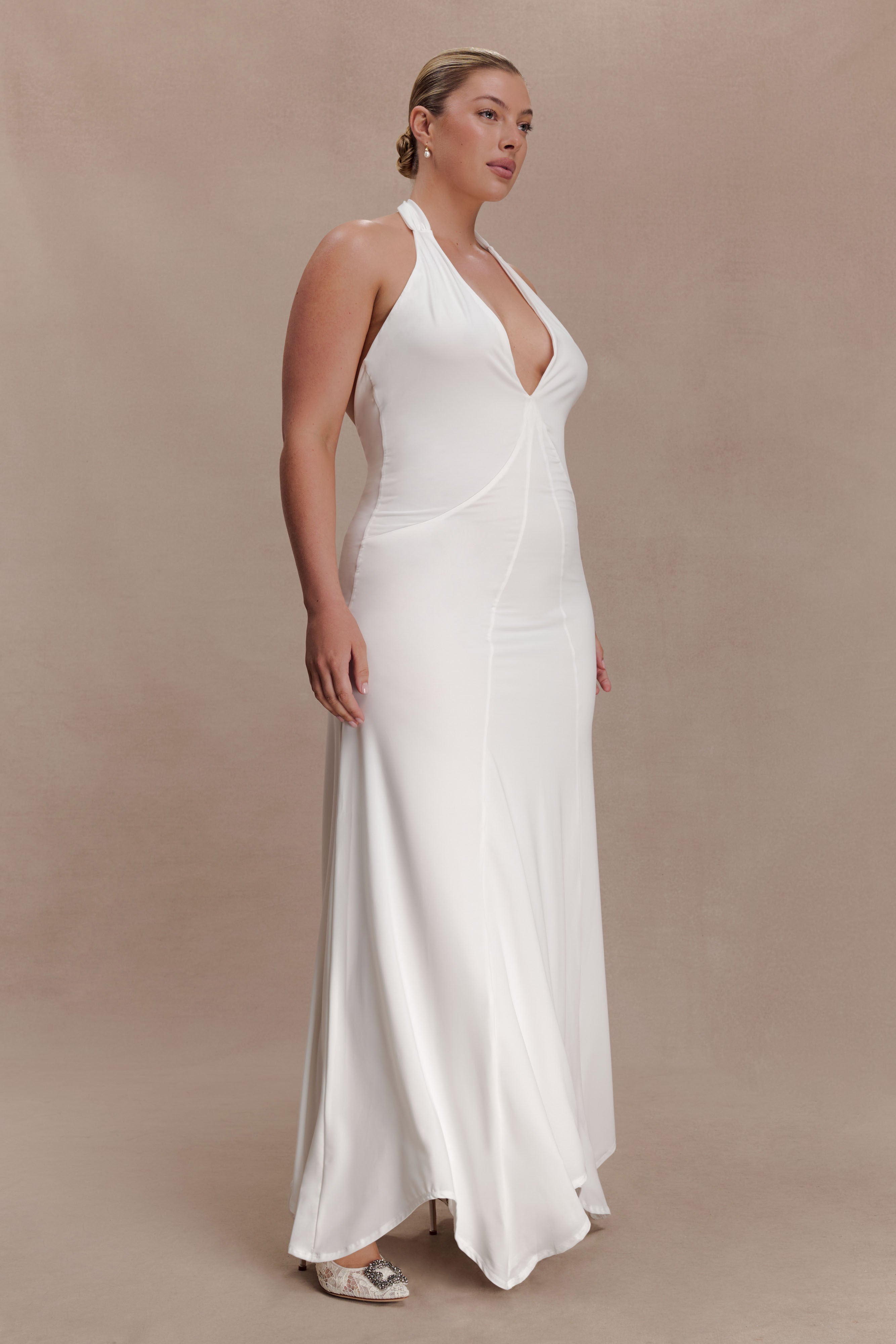 Juliet Slinky Maxi Dress With Scarf - White - Image 8