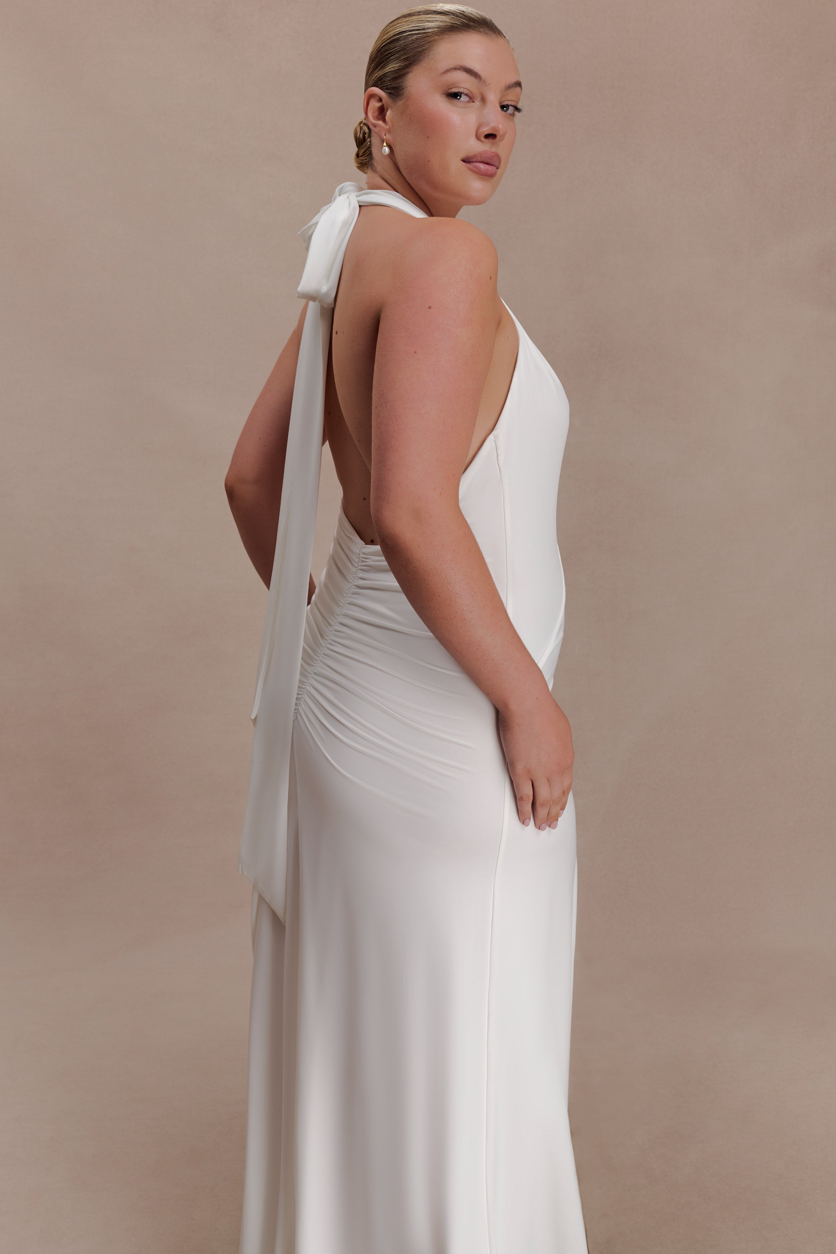 Juliet Slinky Maxi Dress With Scarf - White - Image 6