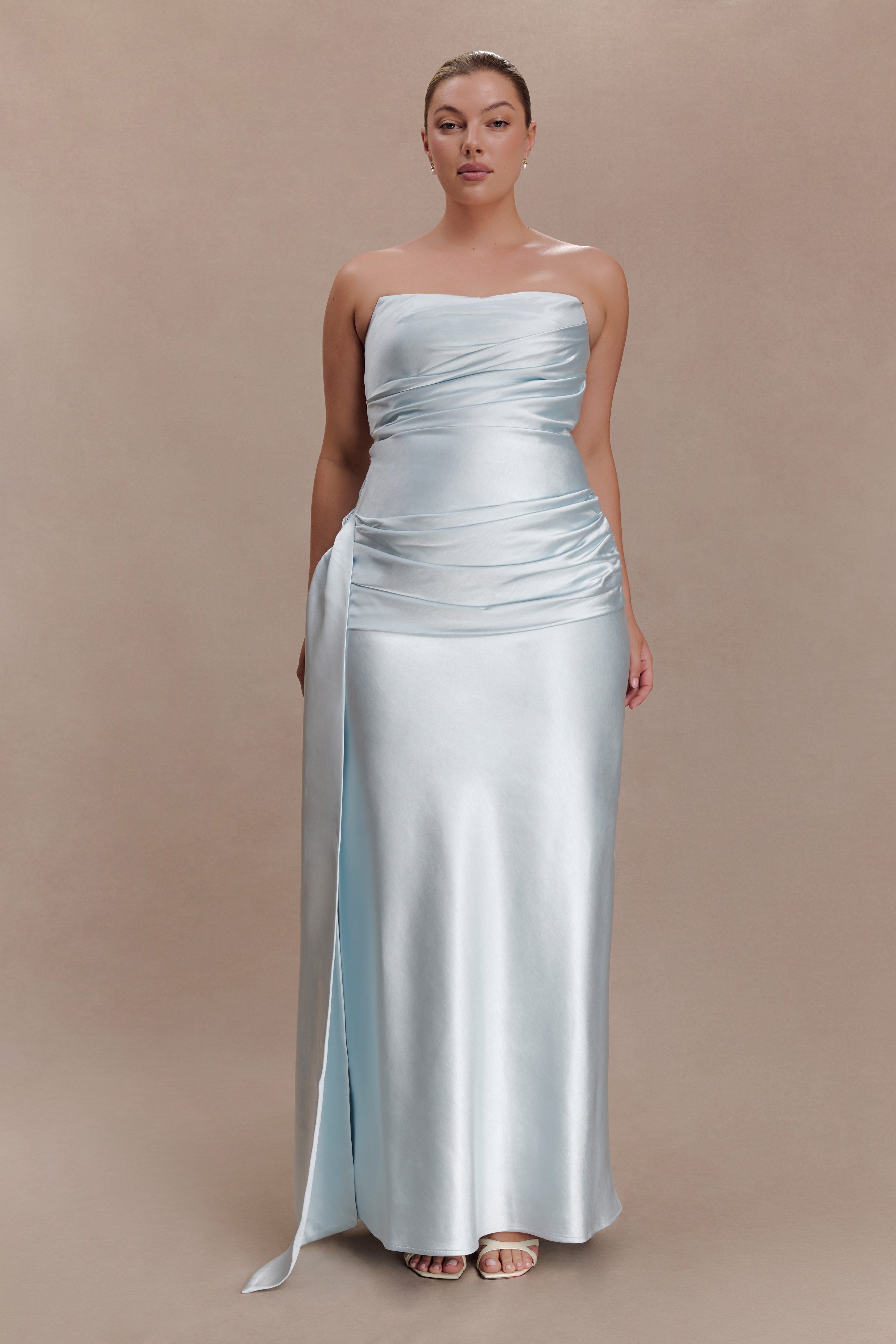 Sarah Strapless Maxi Dress With Waist Tie - Ice Blue - Image 5