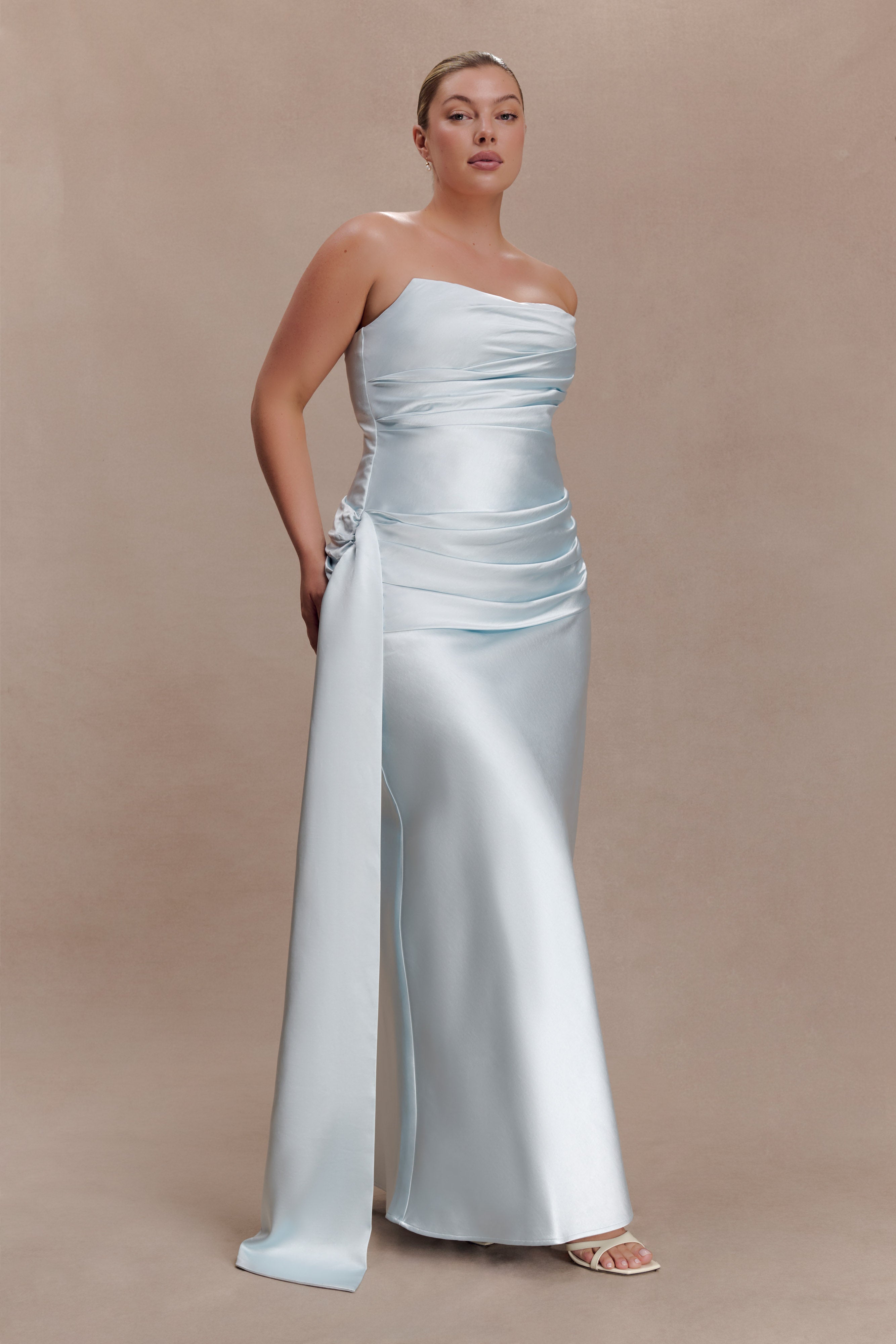 Sarah Strapless Maxi Dress With Waist Tie - Ice Blue - Image 8