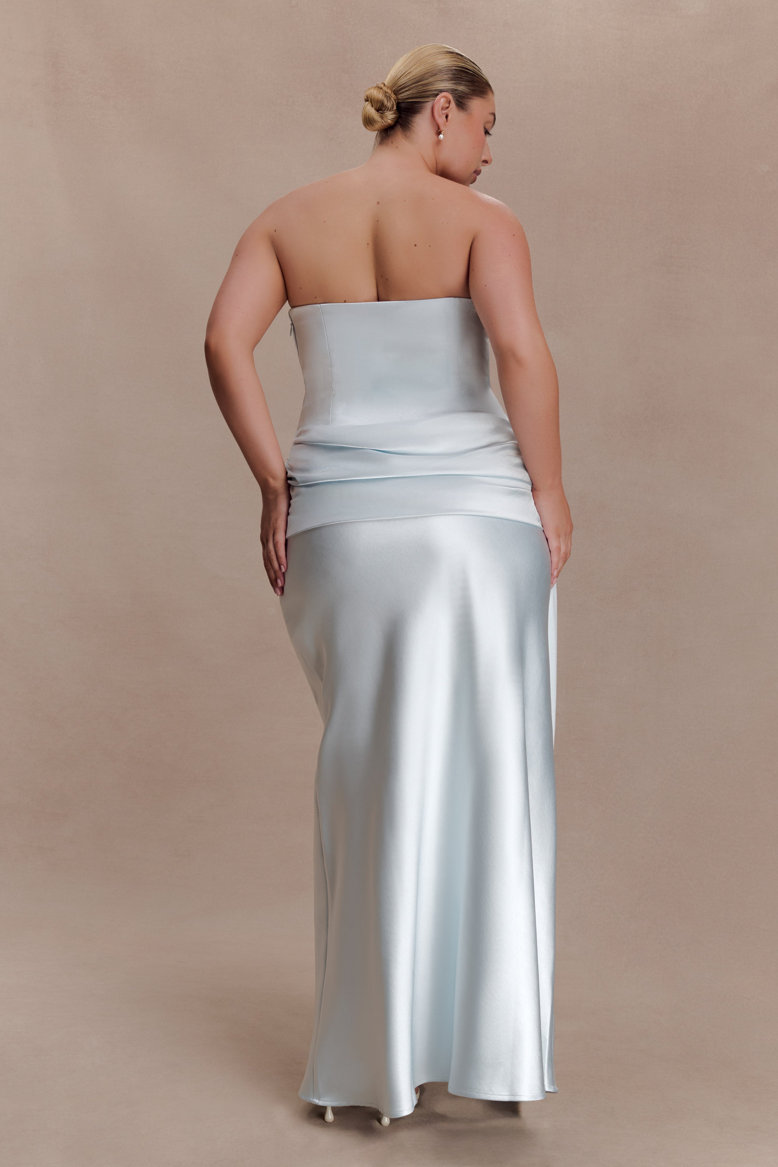 Sarah Strapless Maxi Dress With Waist Tie - Ice Blue - Image 6