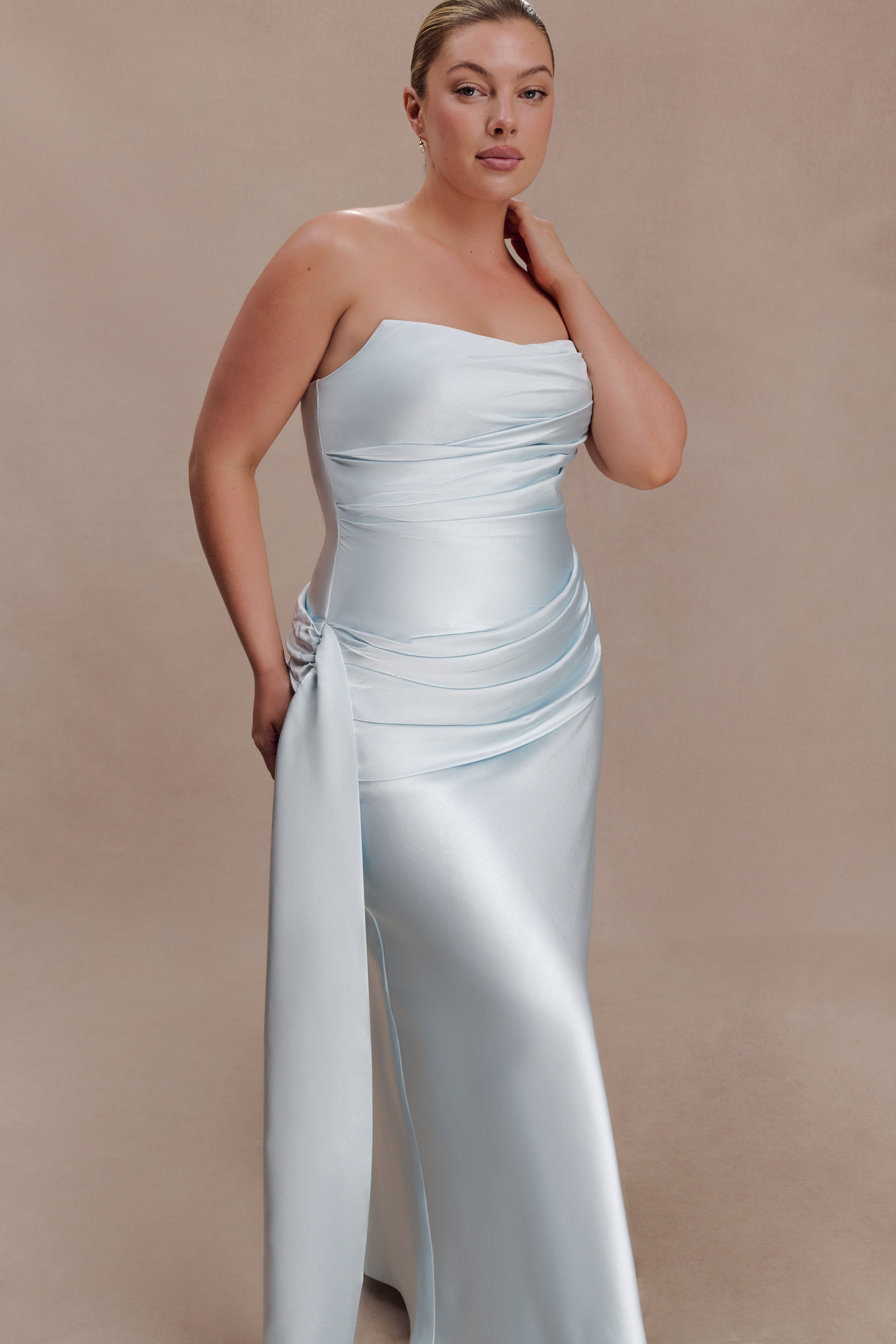 Sarah Strapless Maxi Dress With Waist Tie - Ice Blue - Image 7