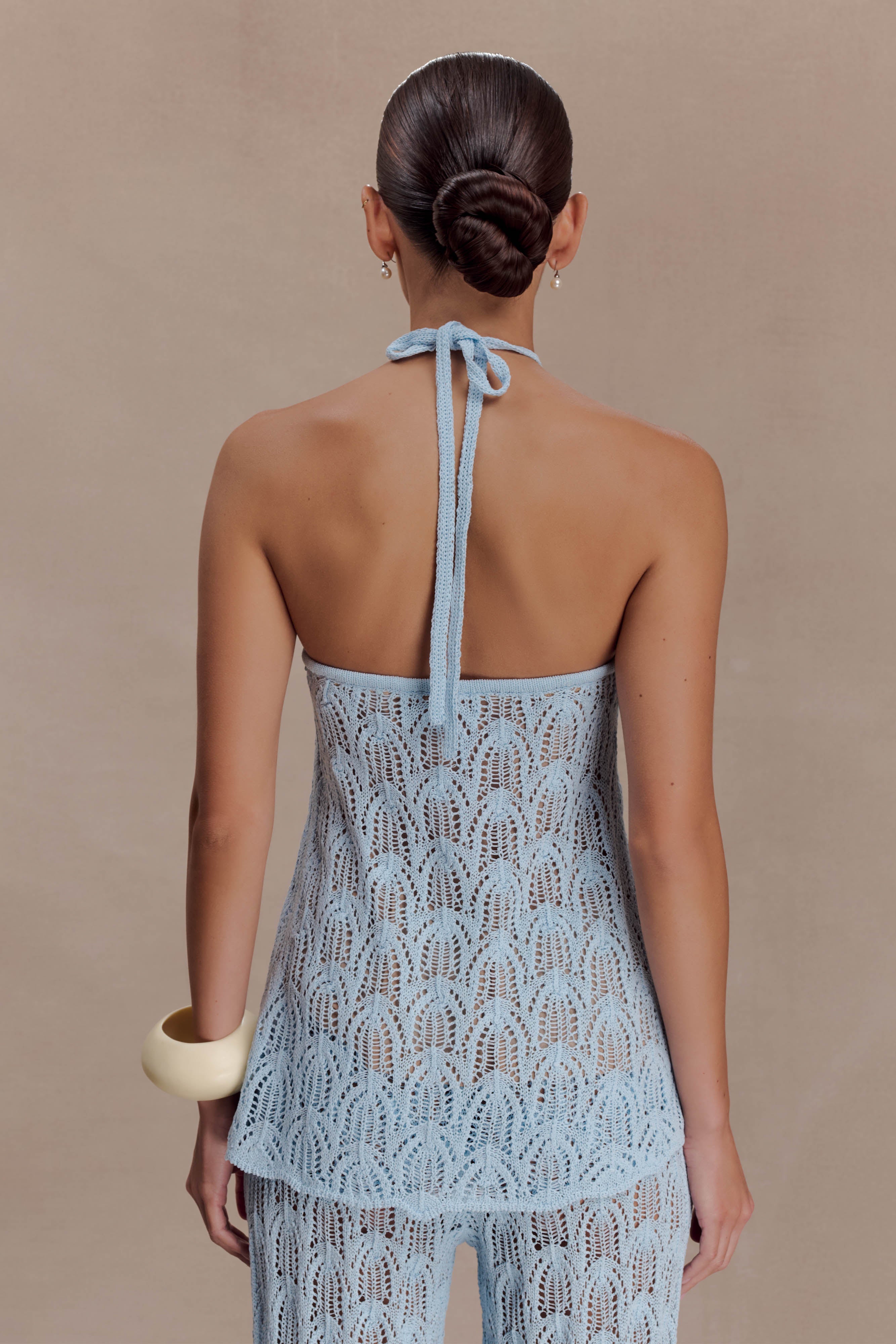 Alternative view of Corey Crochet Halter Neck Top - Light Blue