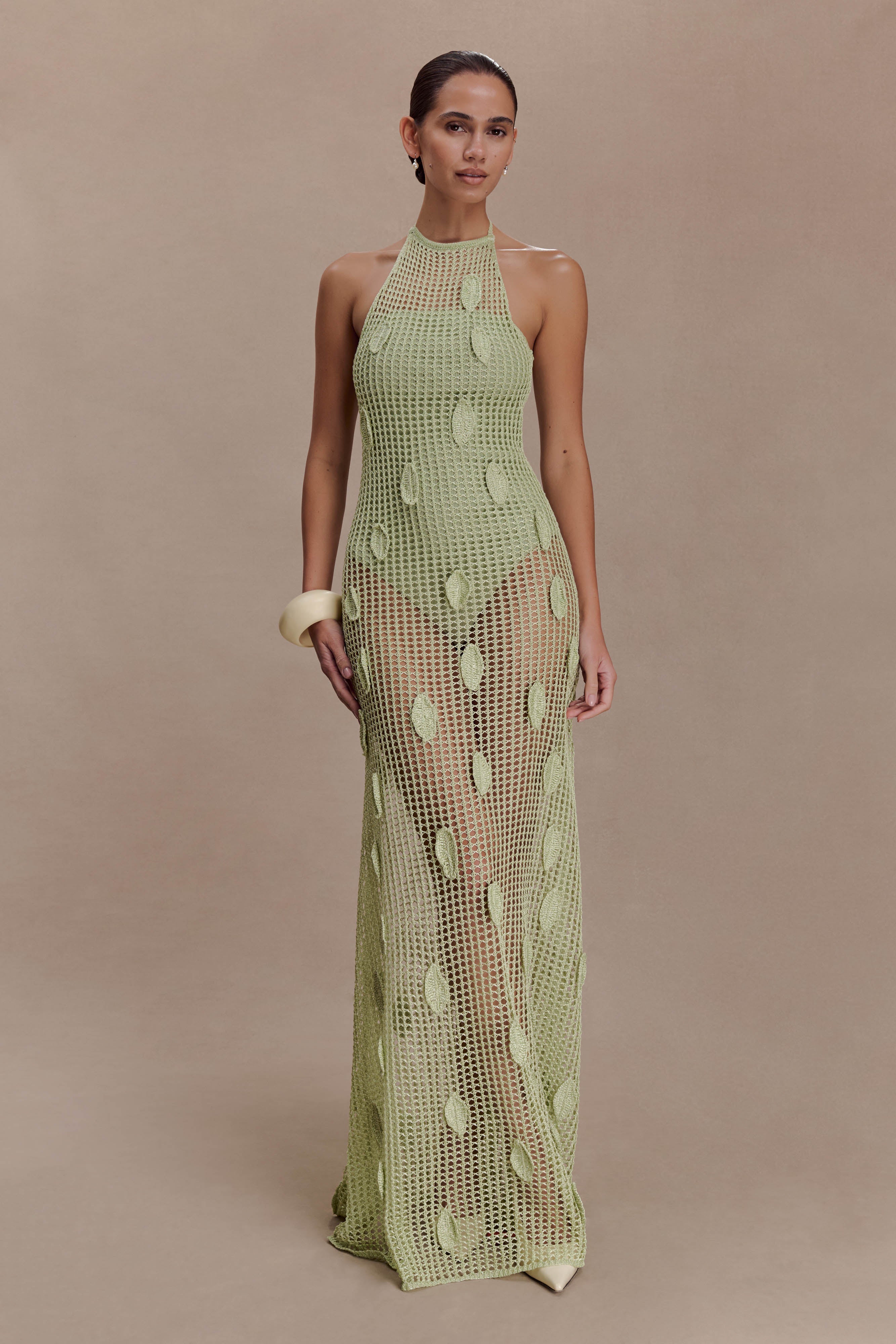 Elfie Crochet Halter Maxi Dress - Pastel Green - Image 5