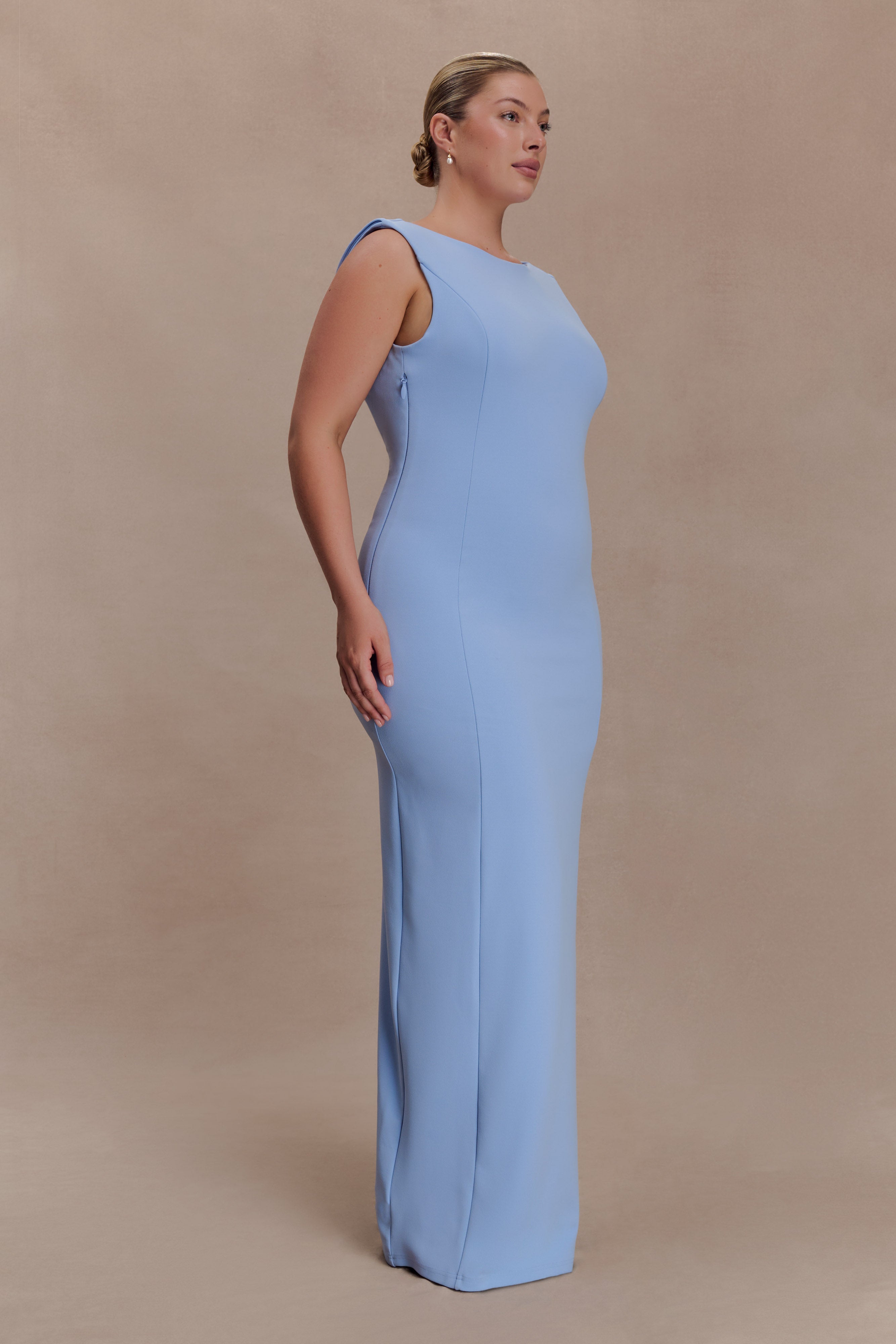 Galilea Crepe Draped Maxi Dress - Cornflower Blue - Image 7