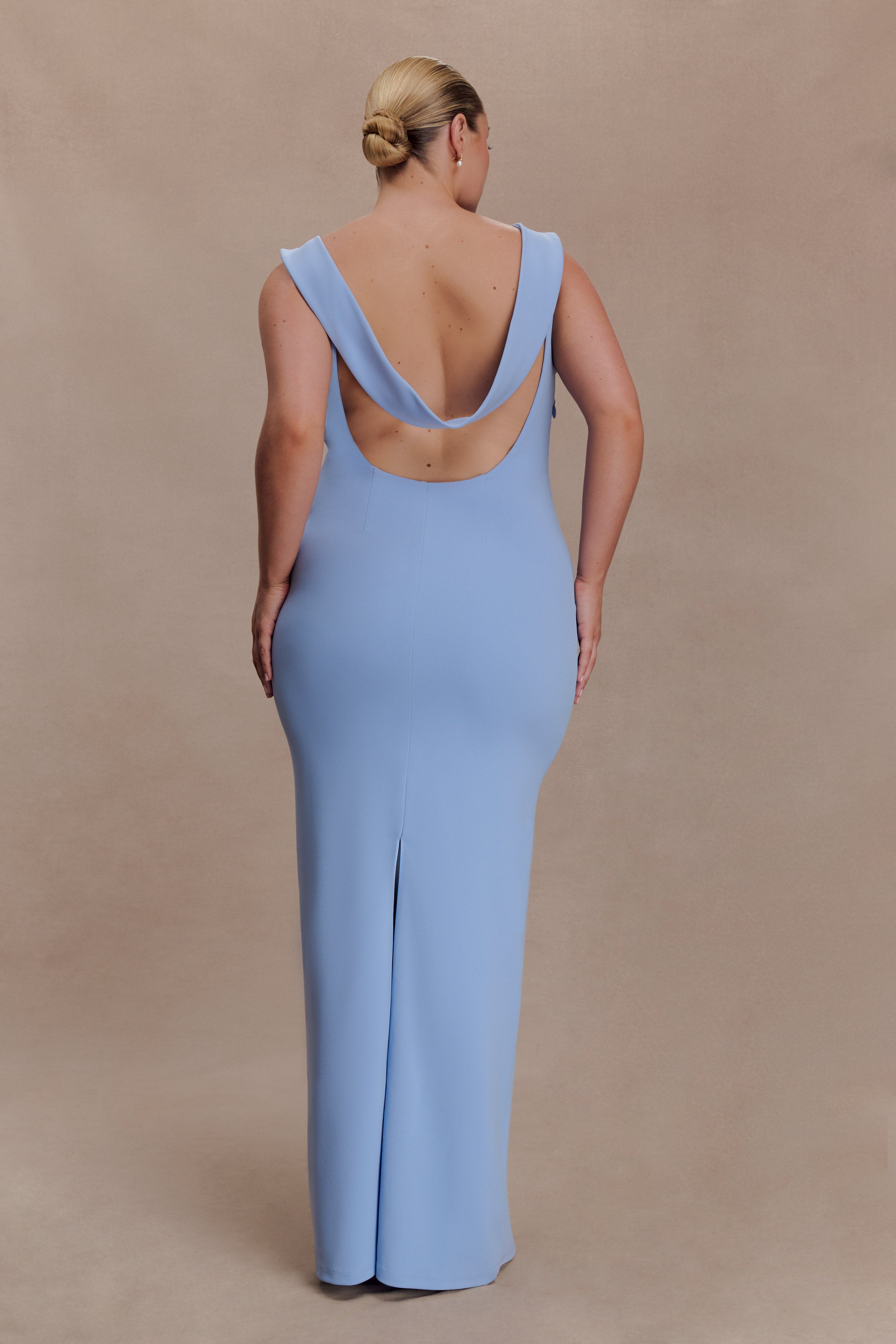 Galilea Crepe Draped Maxi Dress - Cornflower Blue - Image 6