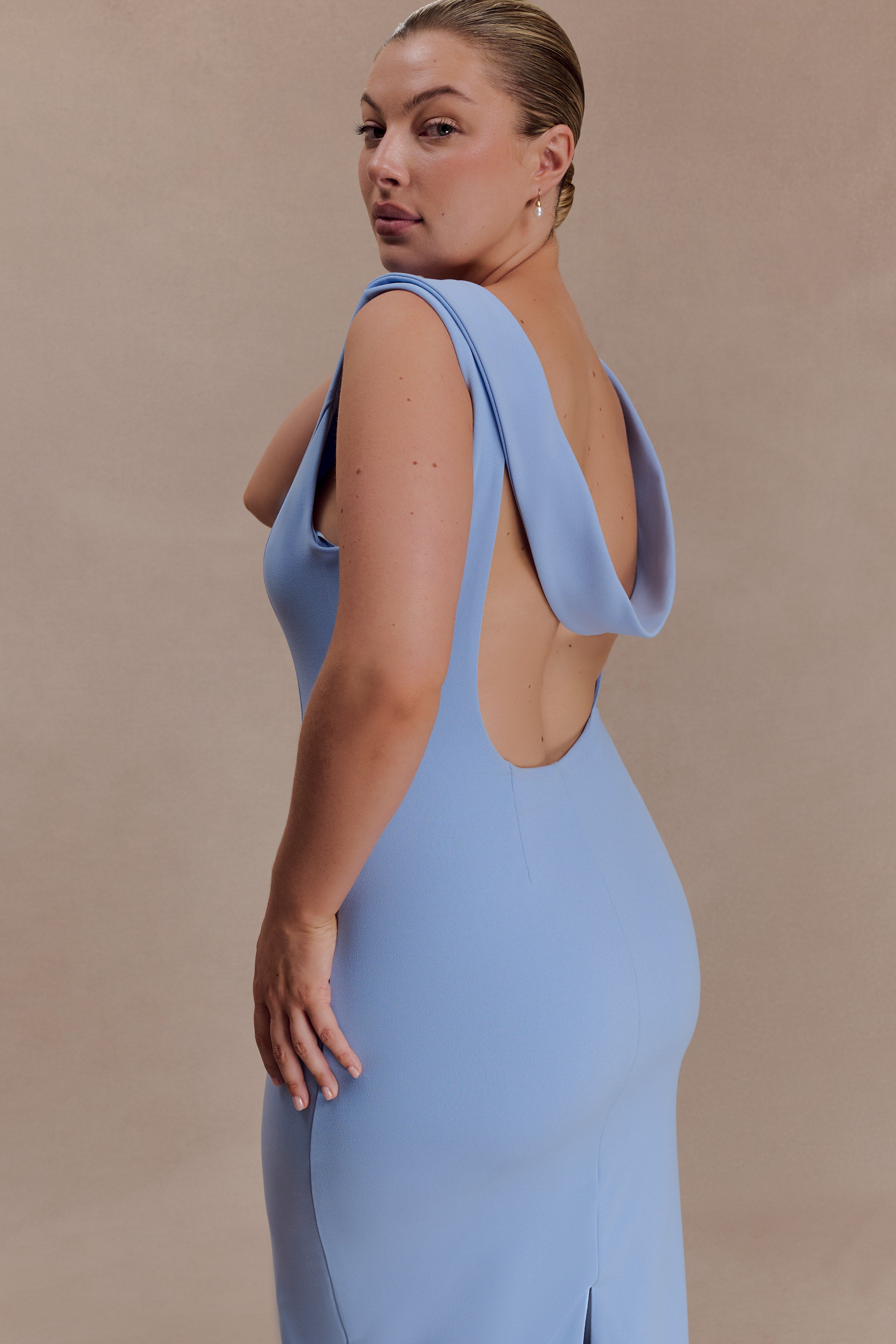 Galilea Crepe Draped Maxi Dress - Cornflower Blue - Image 5