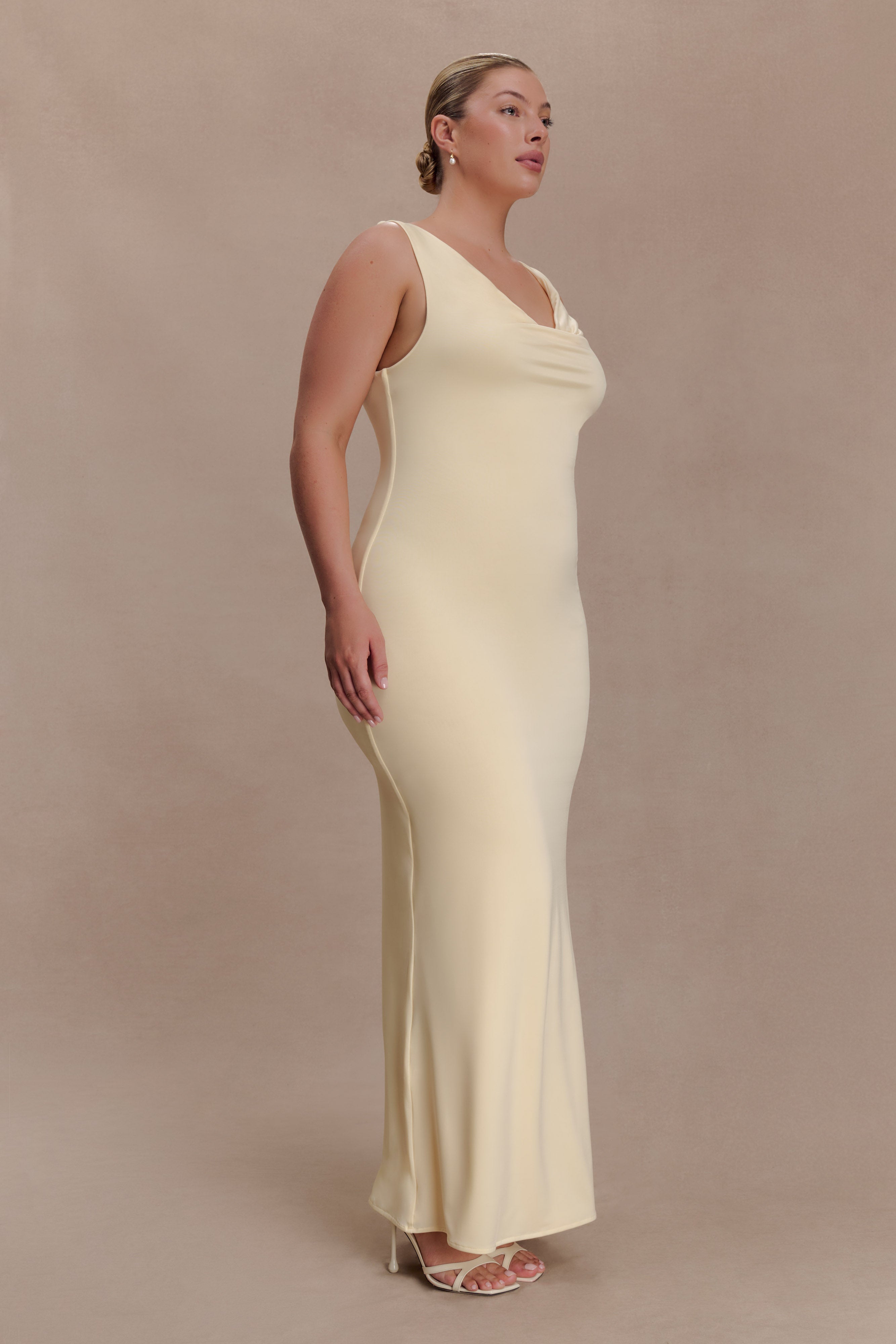 Marta Slinky Cowl Maxi Dress - Lemon - Image 8