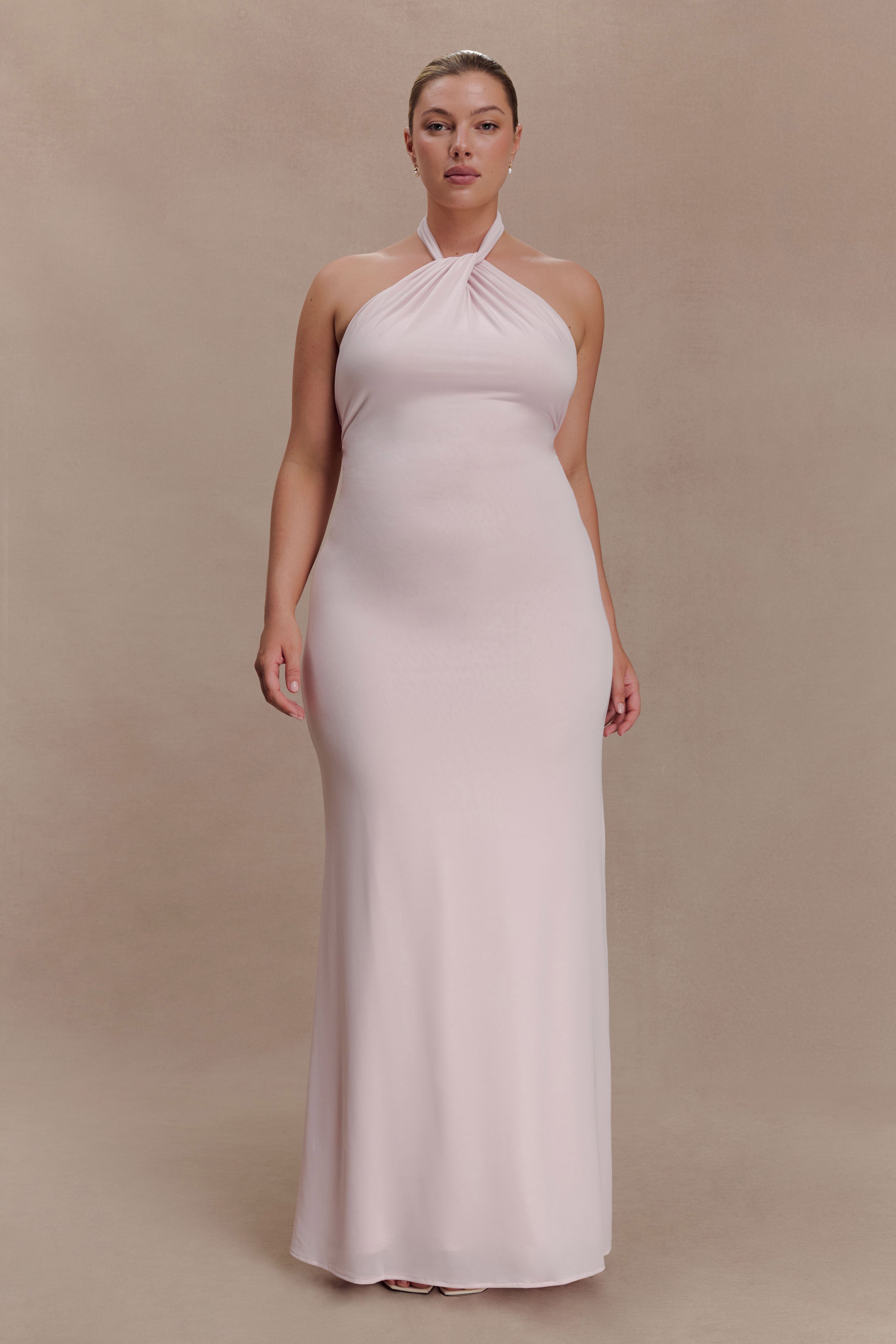 Elyna Slinky Halter Maxi Dress - Pale Pink - Image 5