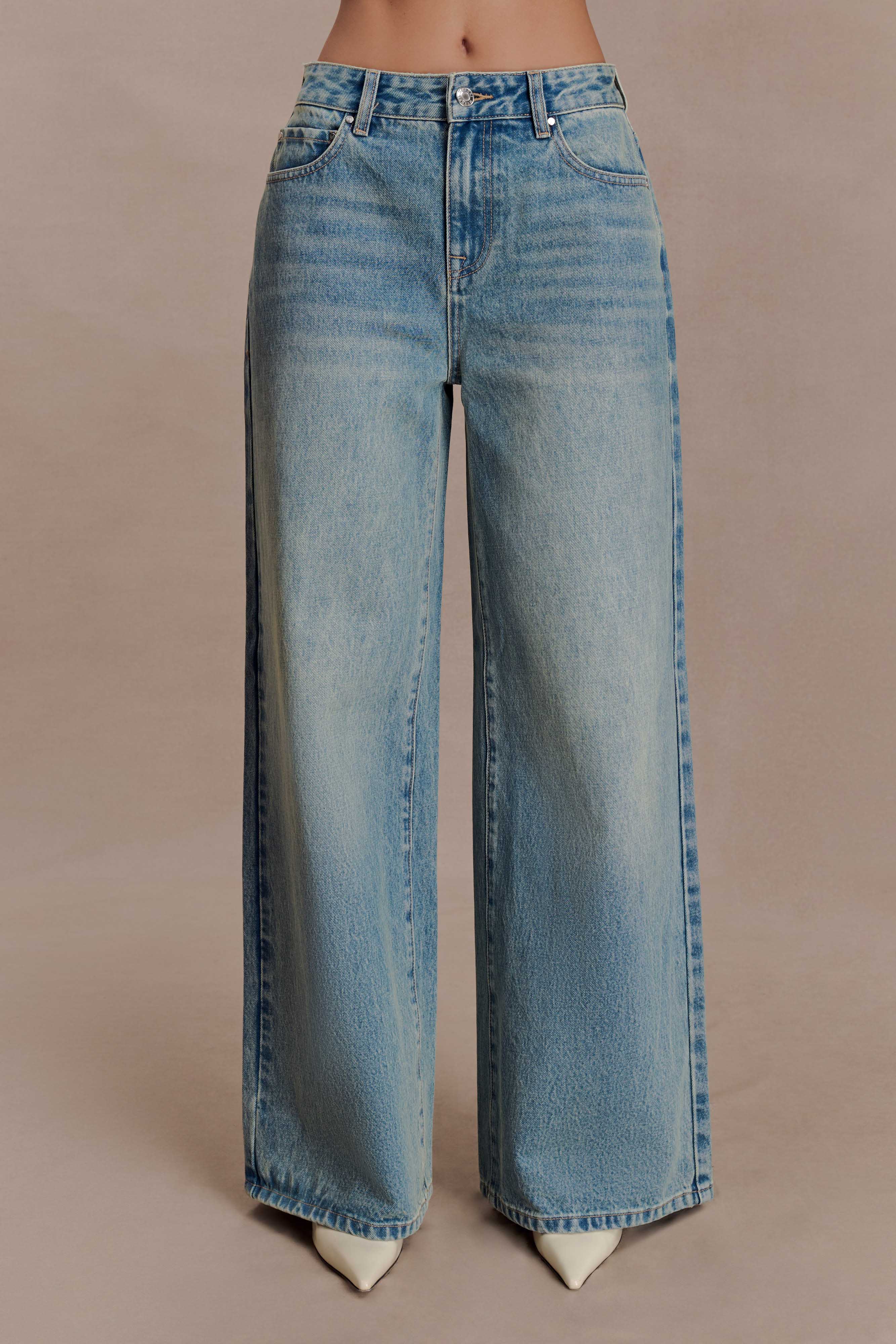 Romi Mid Rise Wide Leg Jeans - Faded Mid Blue - Image 6