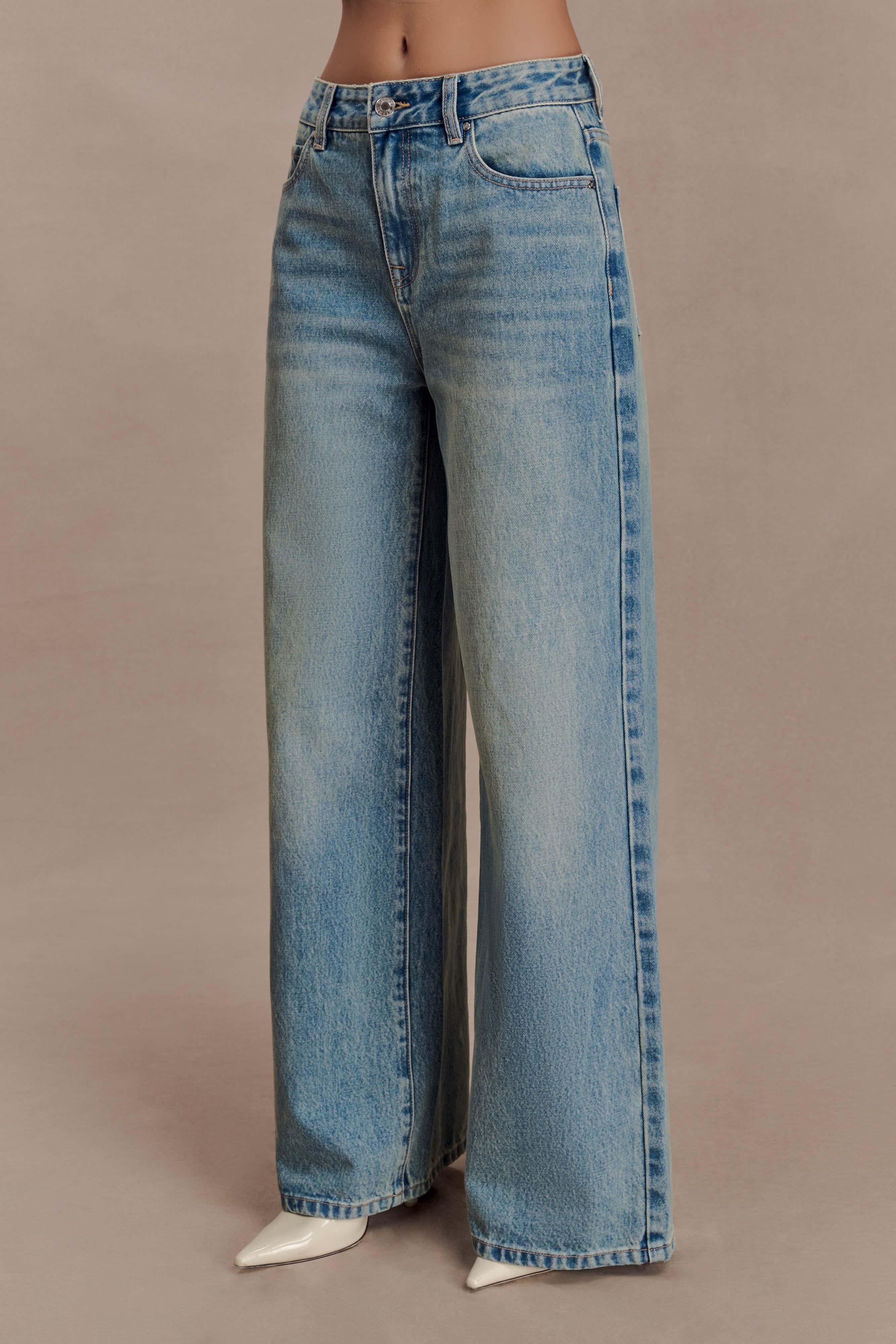 Romi Mid Rise Wide Leg Jeans - Faded Mid Blue - Image 4