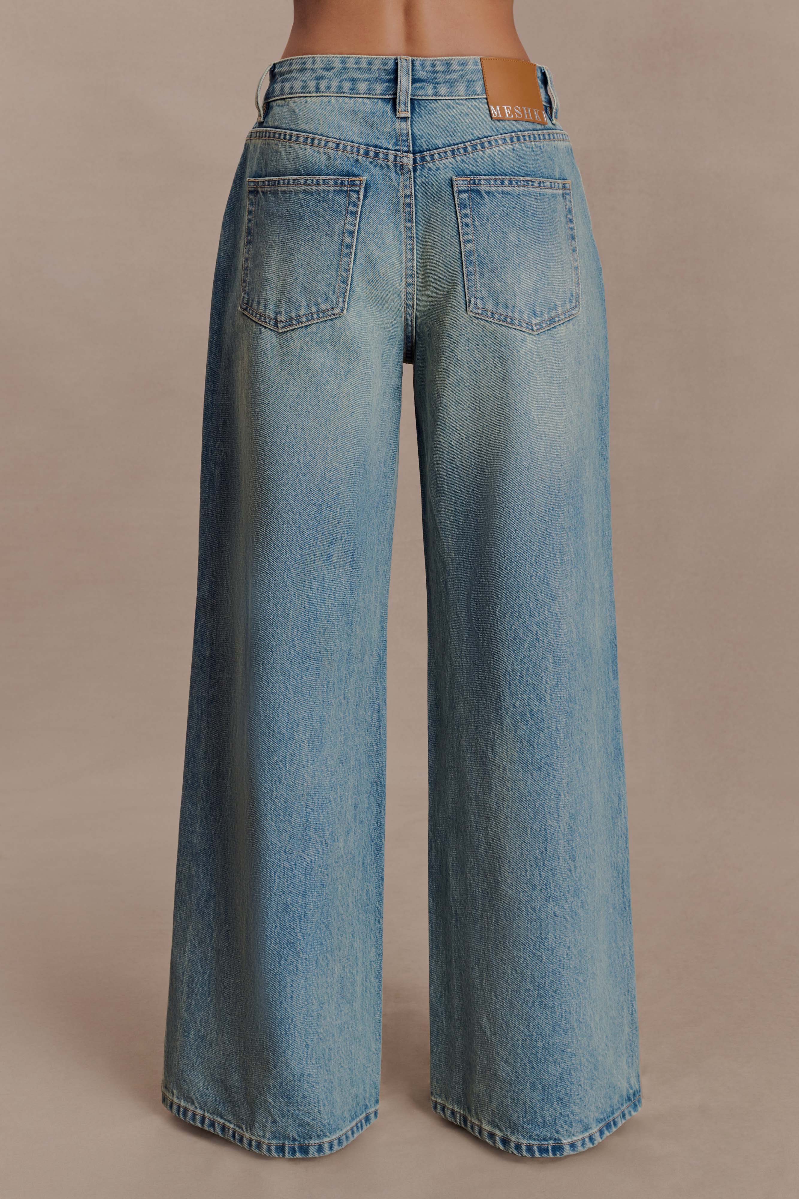 Romi Mid Rise Wide Leg Jeans - Faded Mid Blue - Image 5