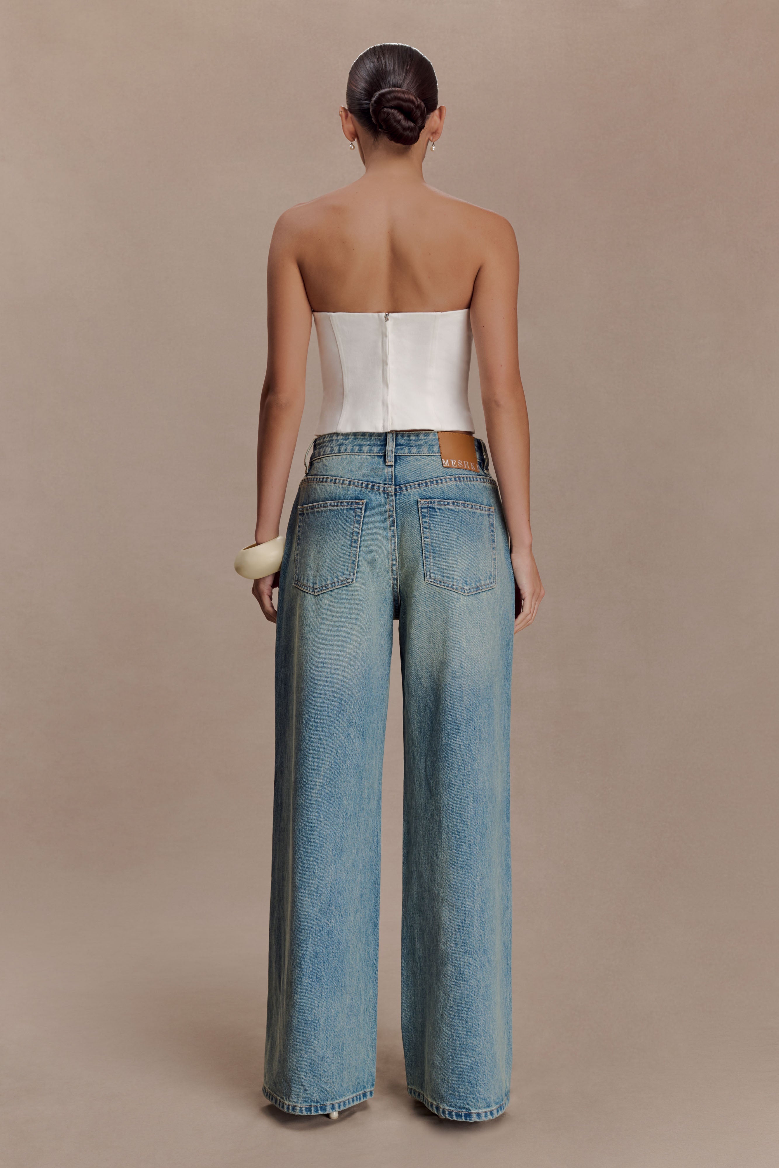 Alternative view of Romi Mid Rise Wide Leg Jeans - Faded Mid Blue