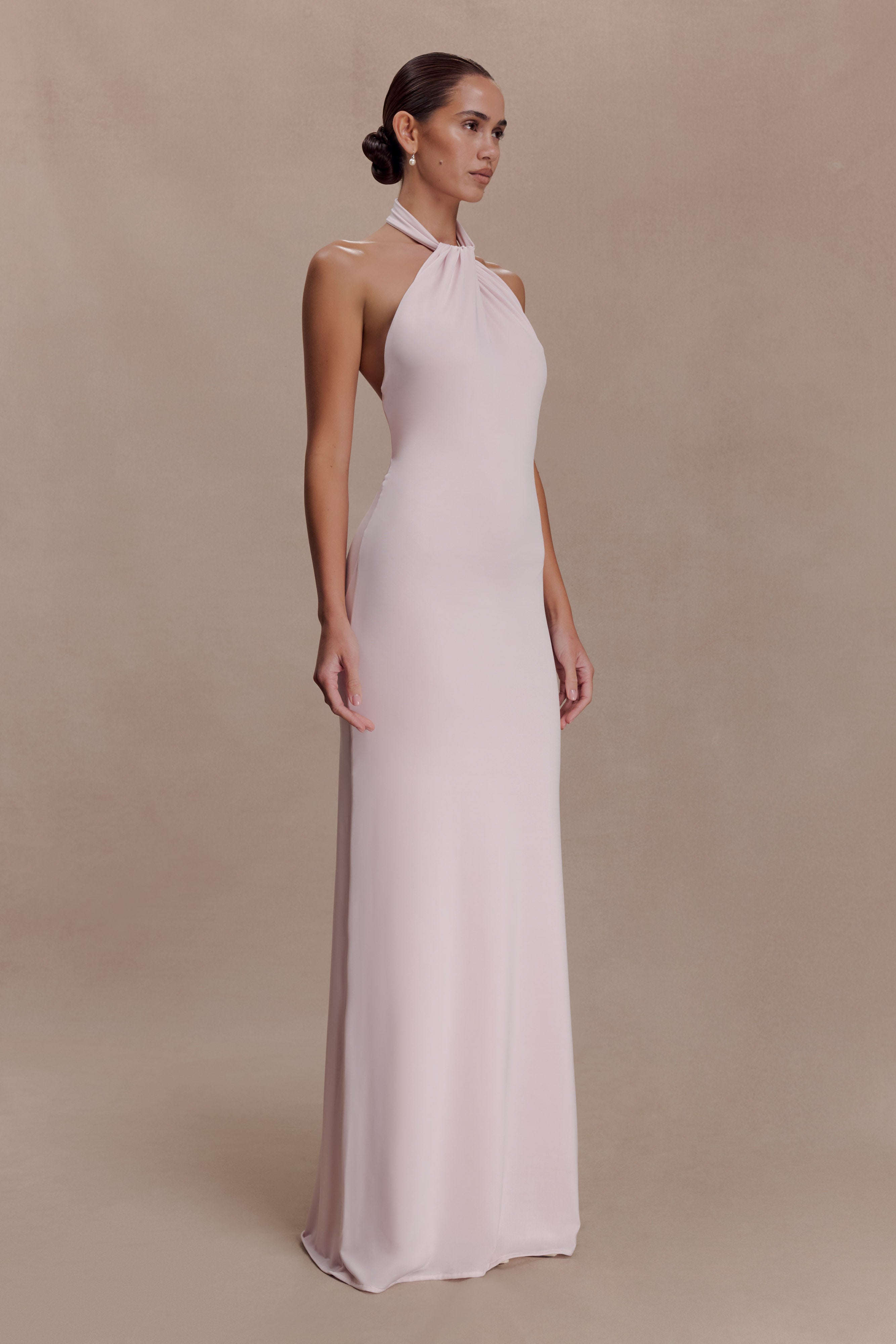 Elyna Slinky Halter Maxi Dress - Pale Pink - Image 4