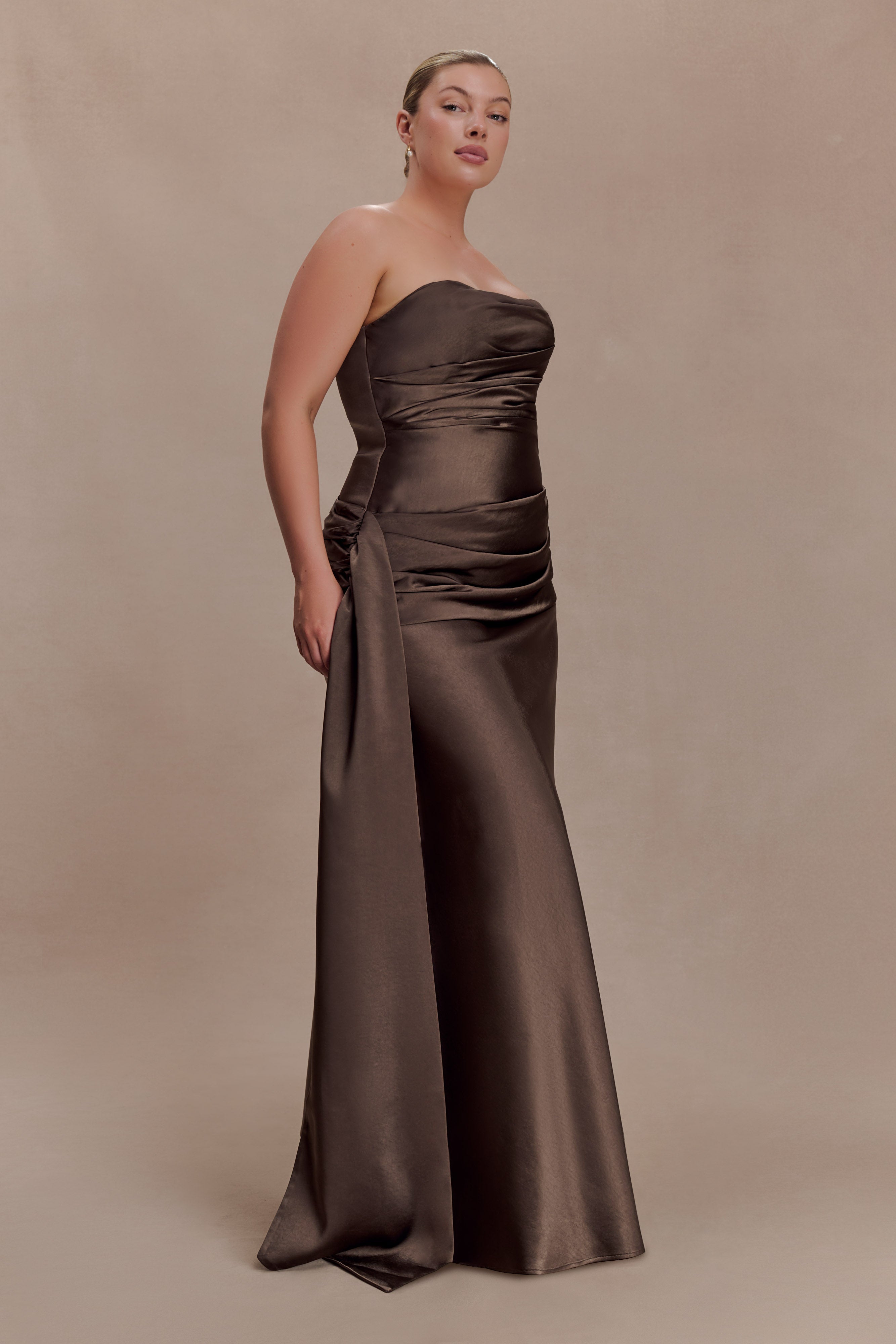 Alternative view of Sarah Strapless Maxi Dress With Waist Tie - Mocha