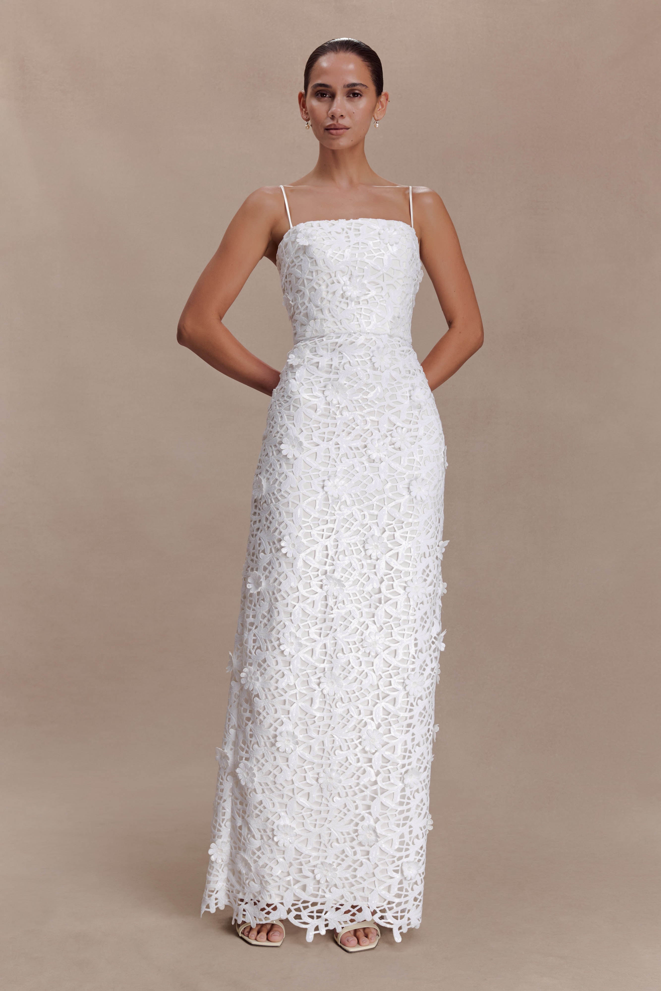 Josefa Sequin Lace Maxi Dress - White - Image 2