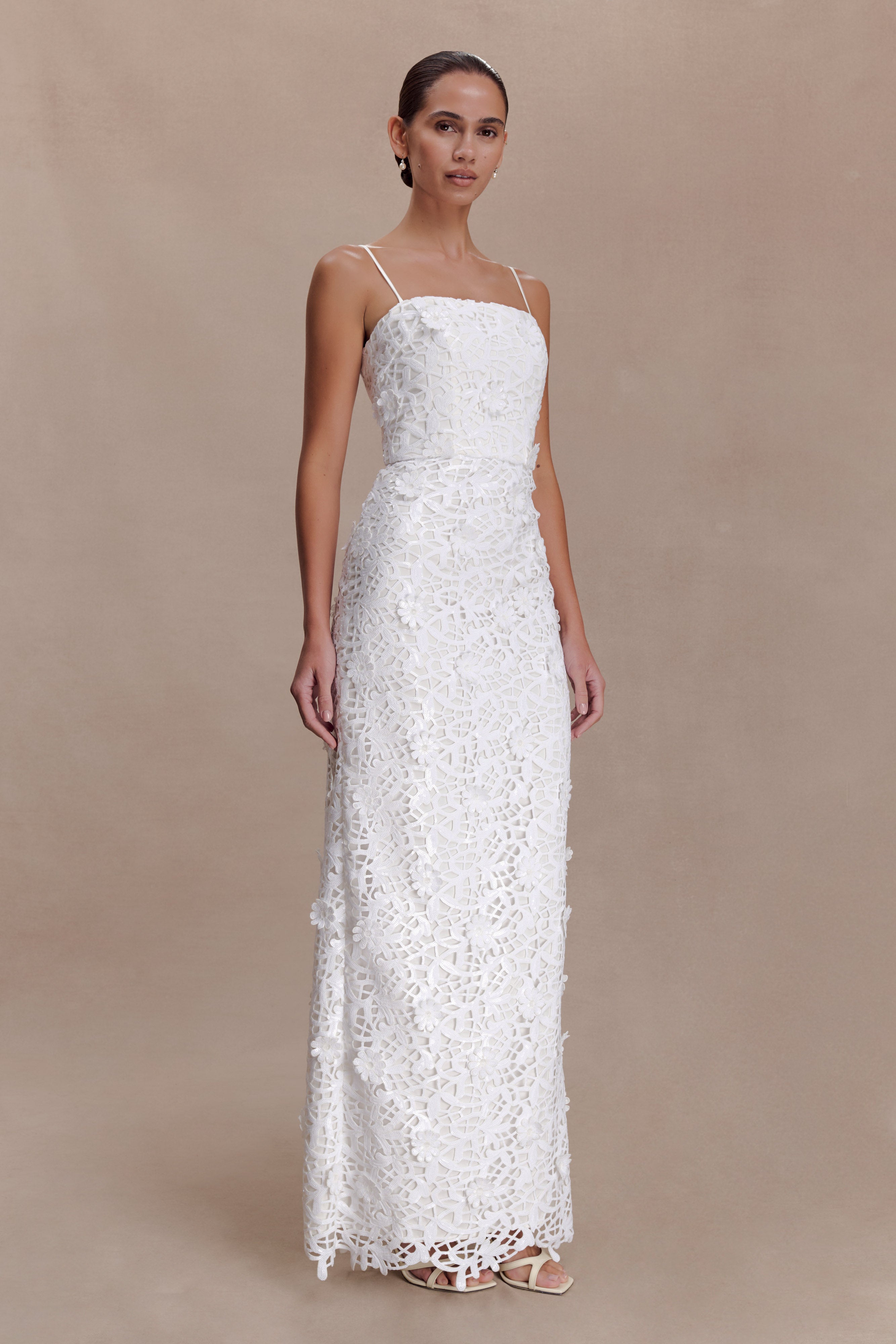 Josefa Sequin Lace Maxi Dress - White - Image 5