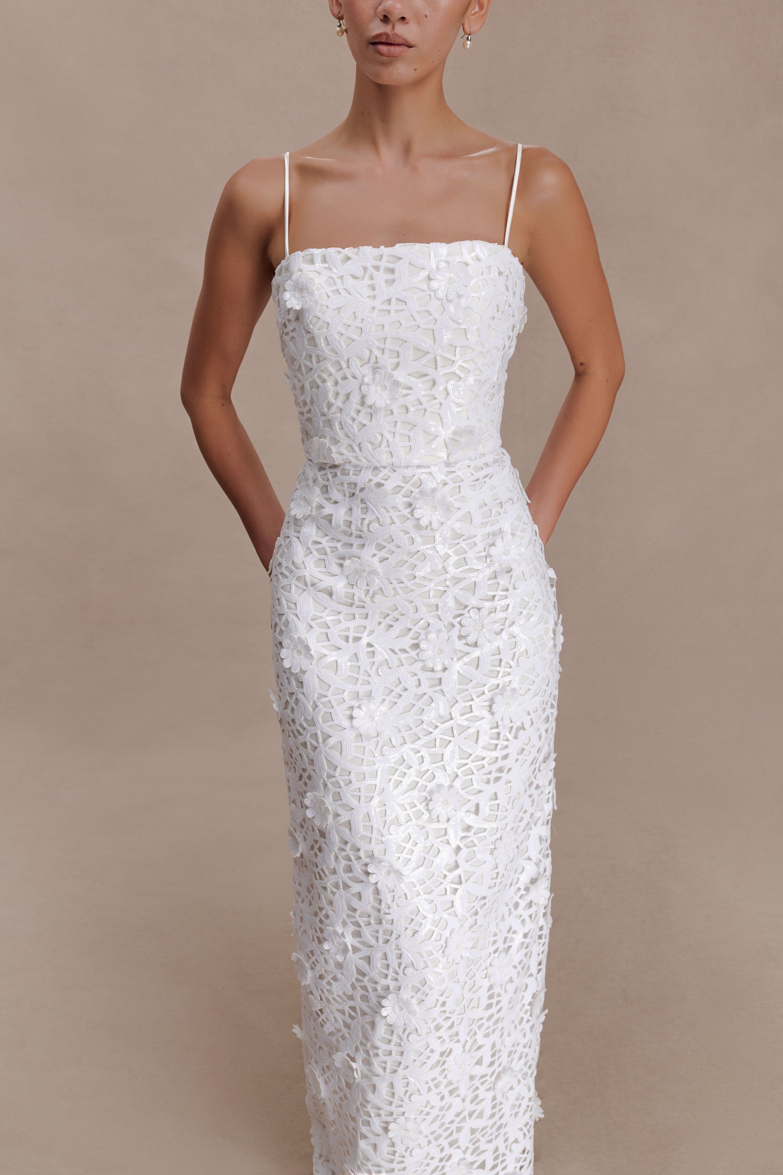Josefa Sequin Lace Maxi Dress - White - Image 3