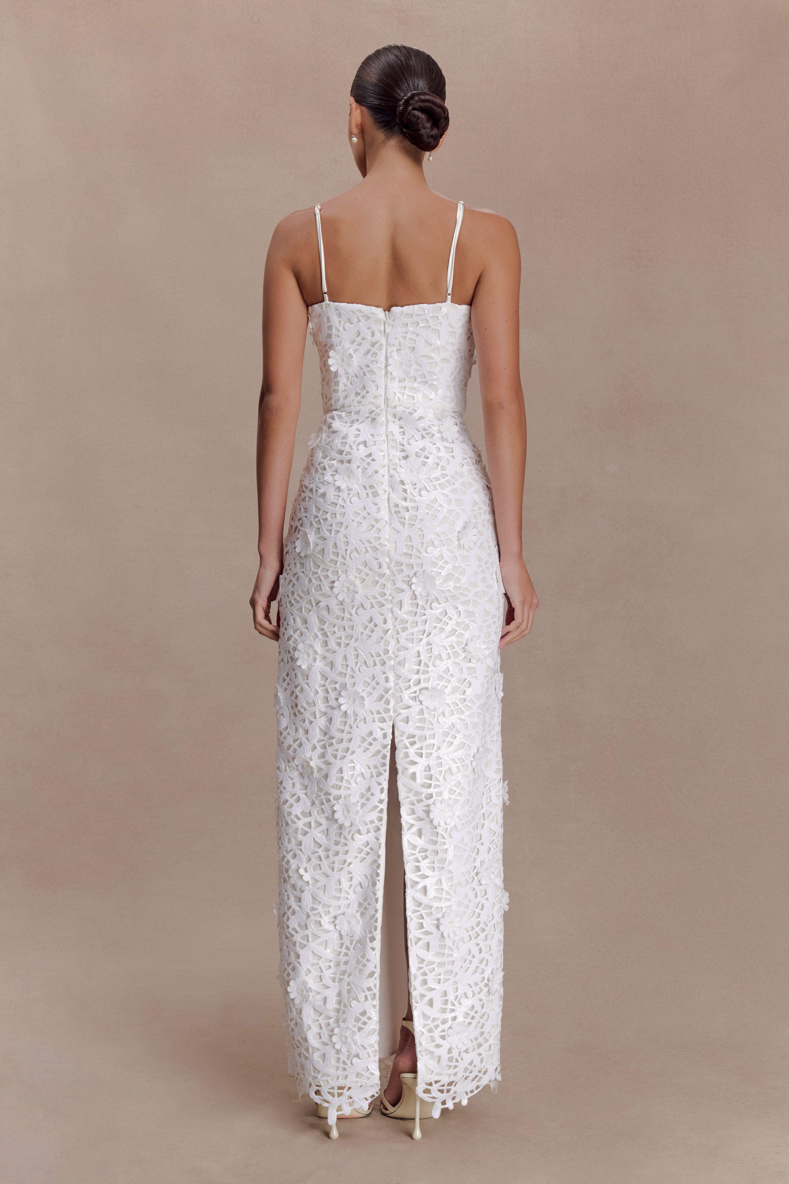 Josefa Sequin Lace Maxi Dress - White - Image 4