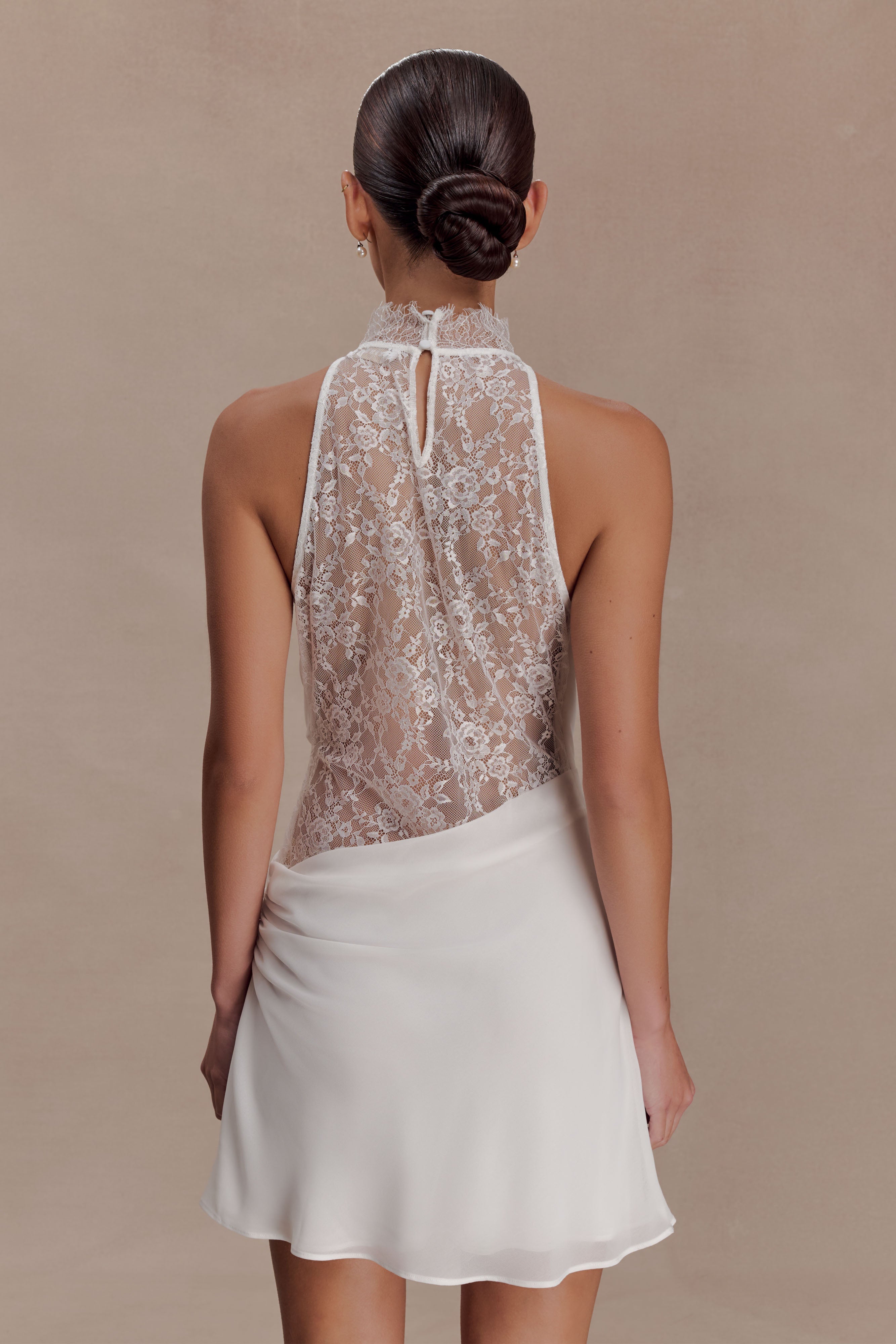 Alternative view of Arra Chiffon And Lace Halter Mini Dress - White
