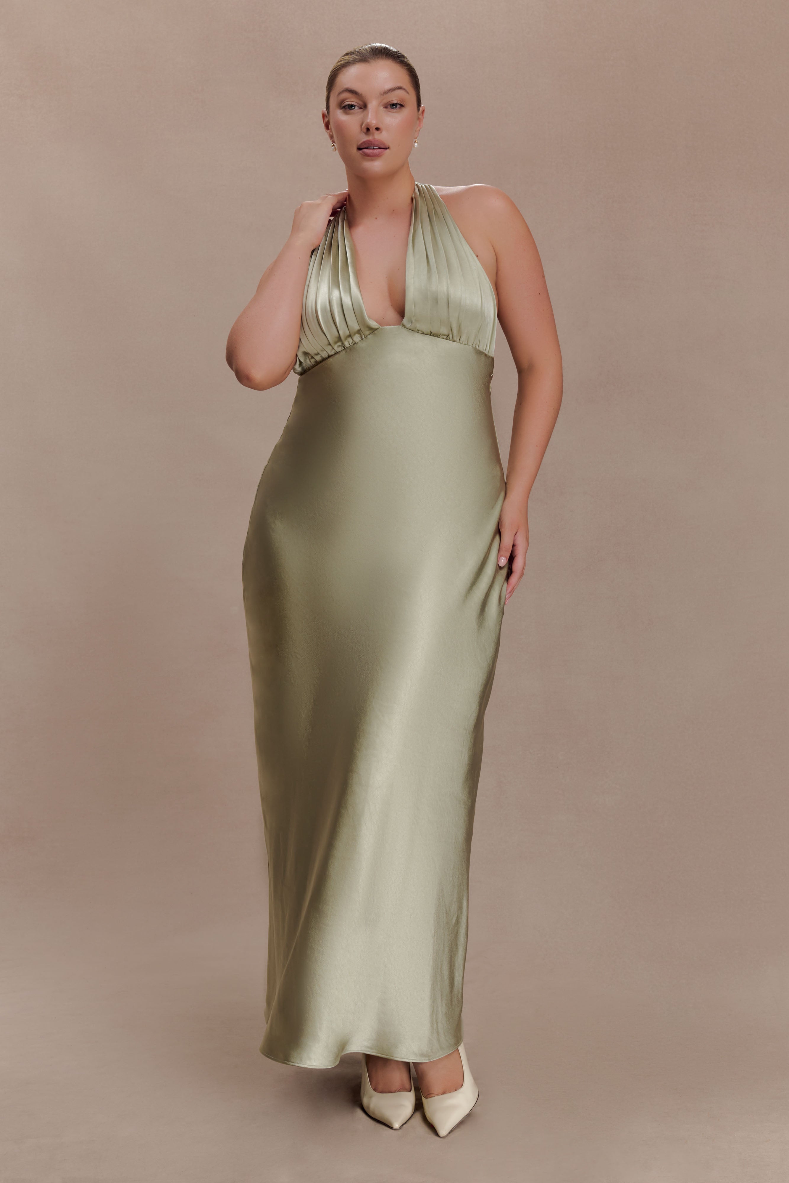 Alice Satin Halter Maxi Dress - Sage - Image 7