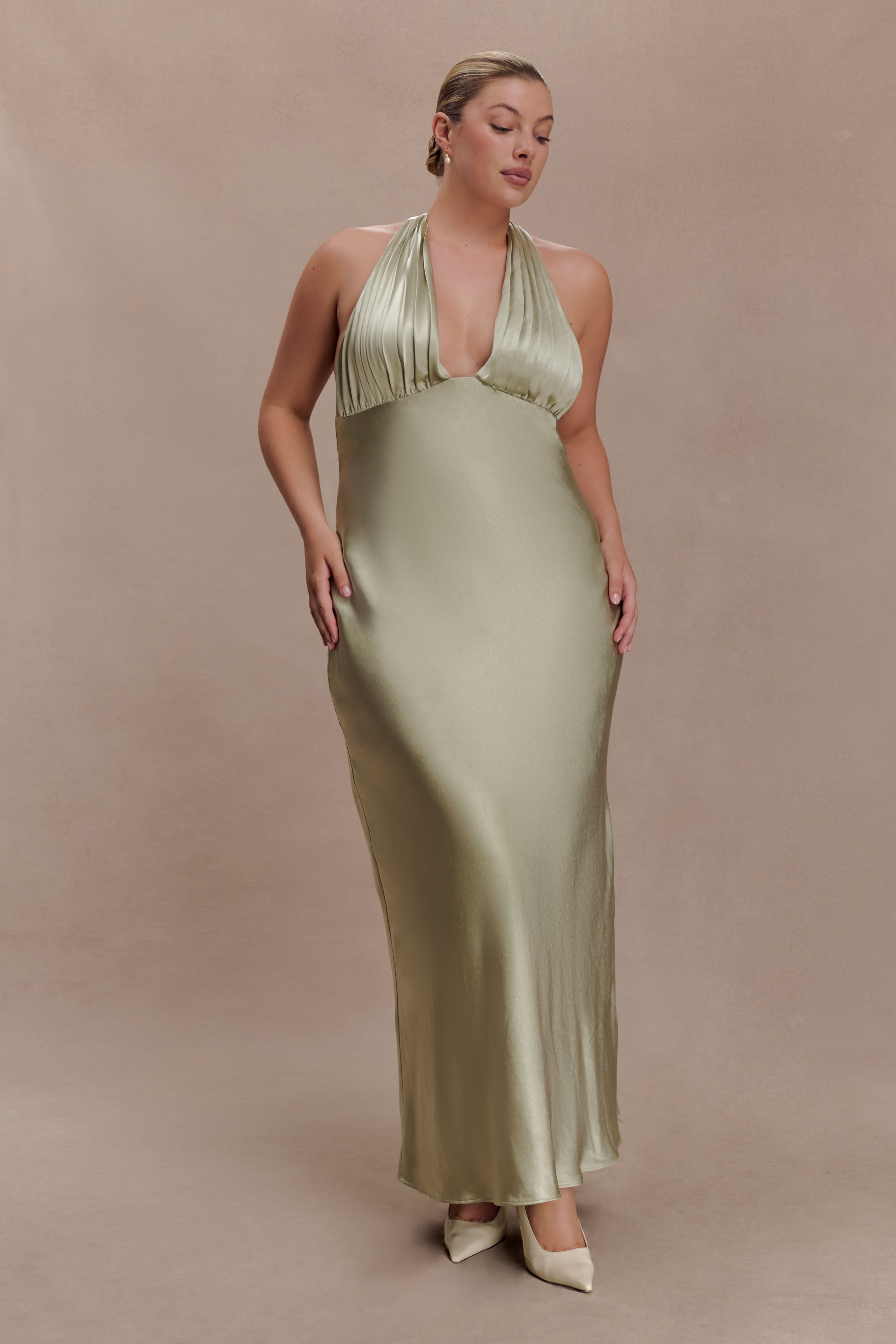 Alice Satin Halter Maxi Dress - Sage - Image 8