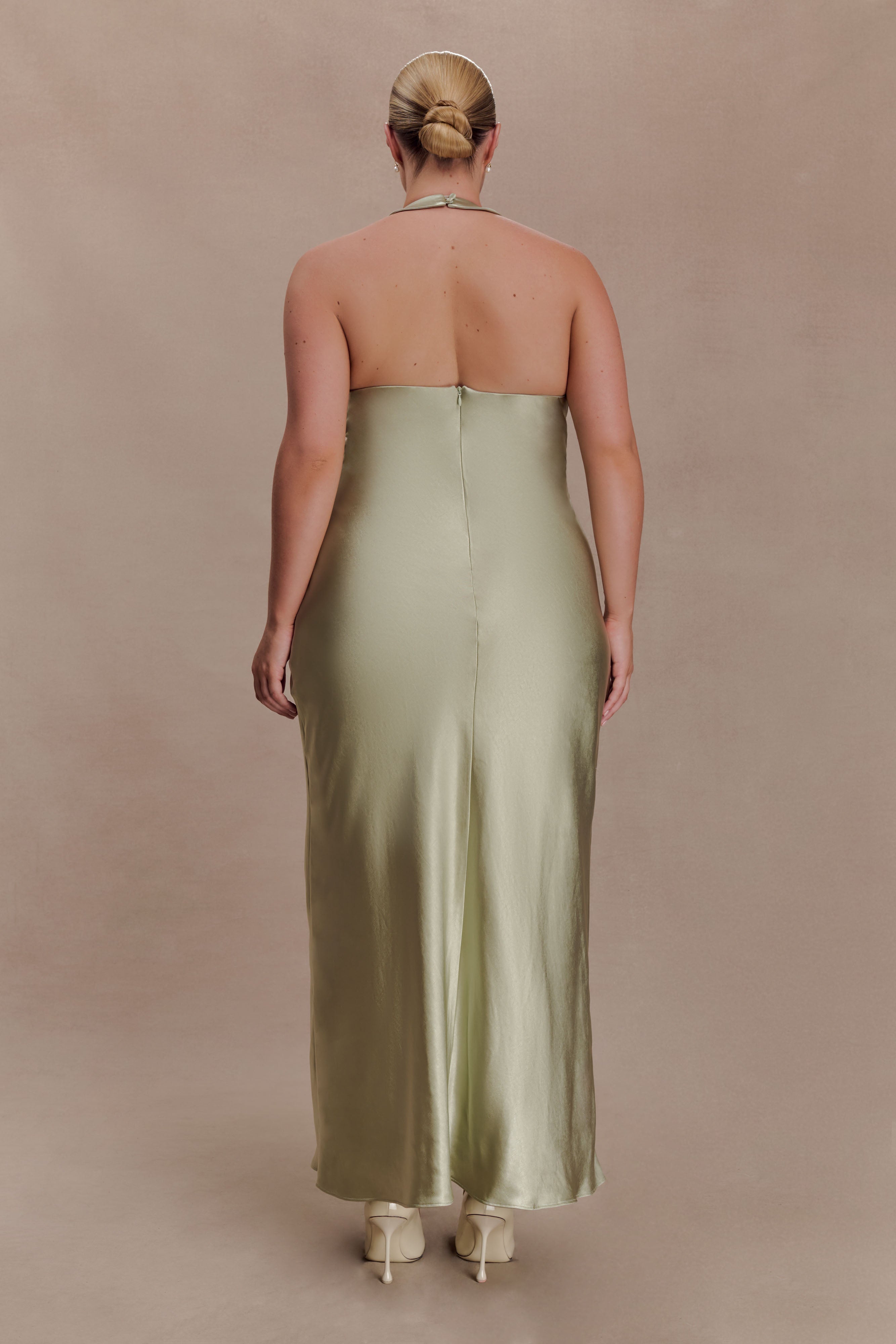 Alice Satin Halter Maxi Dress - Sage - Image 9