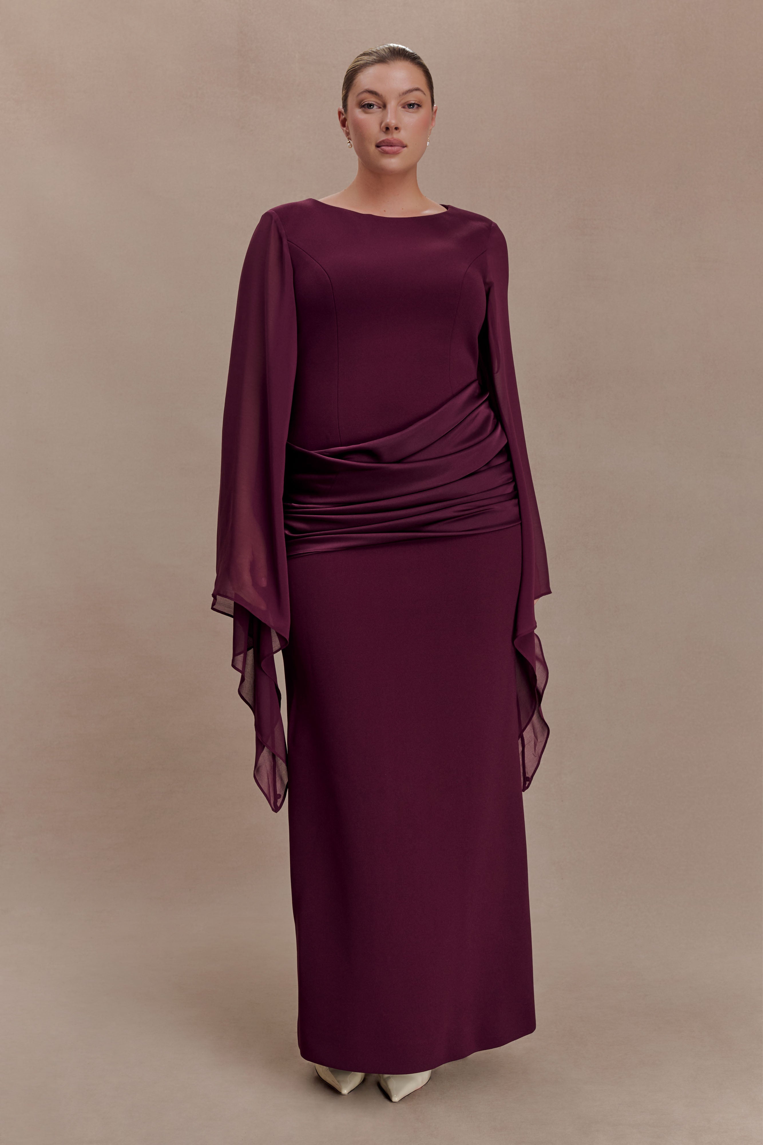 Samantha Waterfall Sleeves Maxi Dress - Wine - Image 6