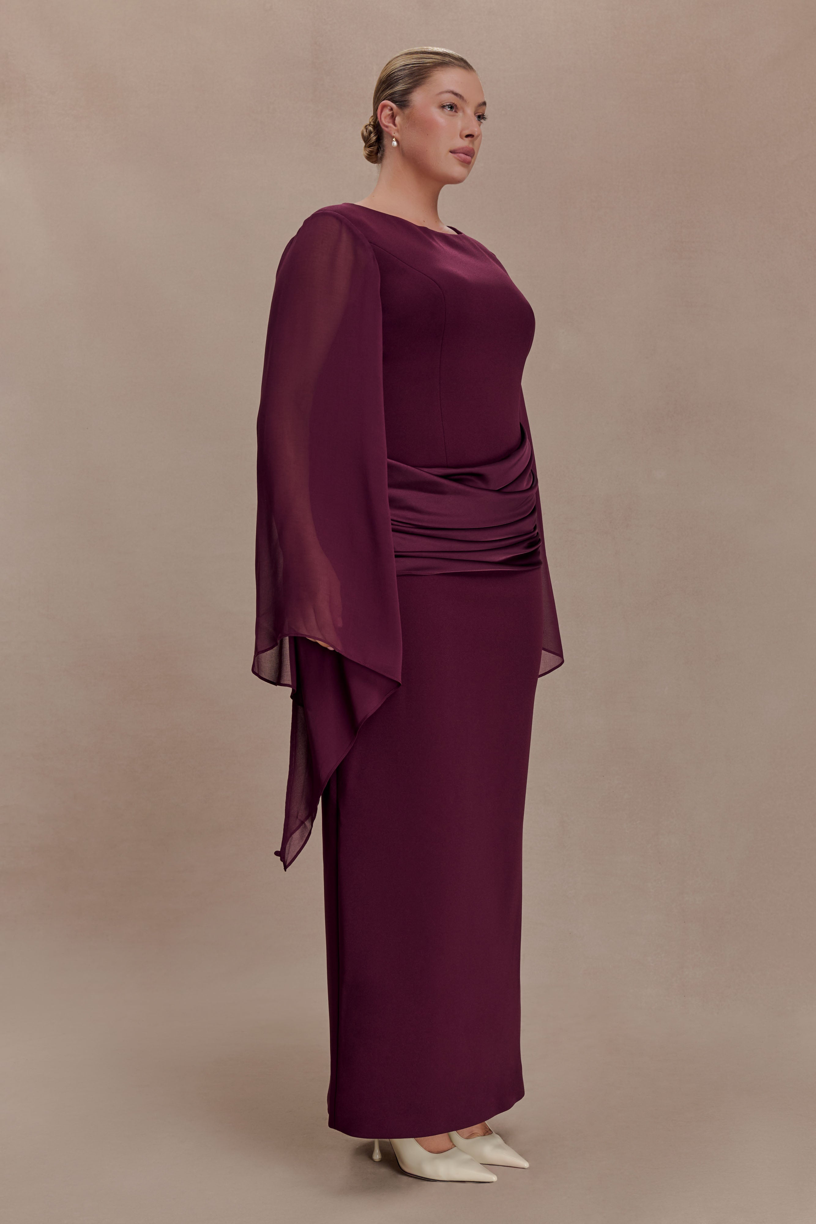 Samantha Waterfall Sleeves Maxi Dress - Wine - Image 8