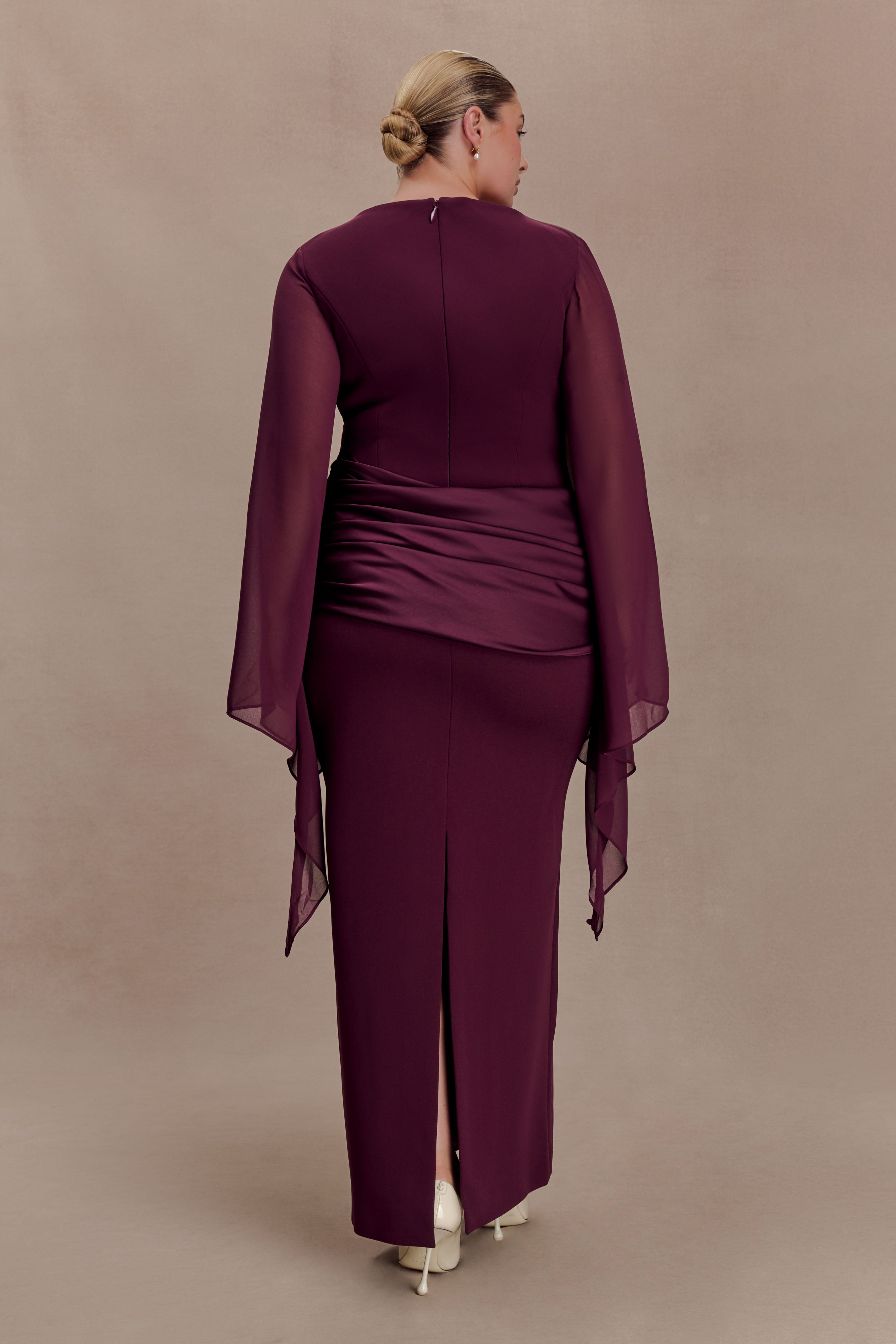 Samantha Waterfall Sleeves Maxi Dress - Wine - Image 7