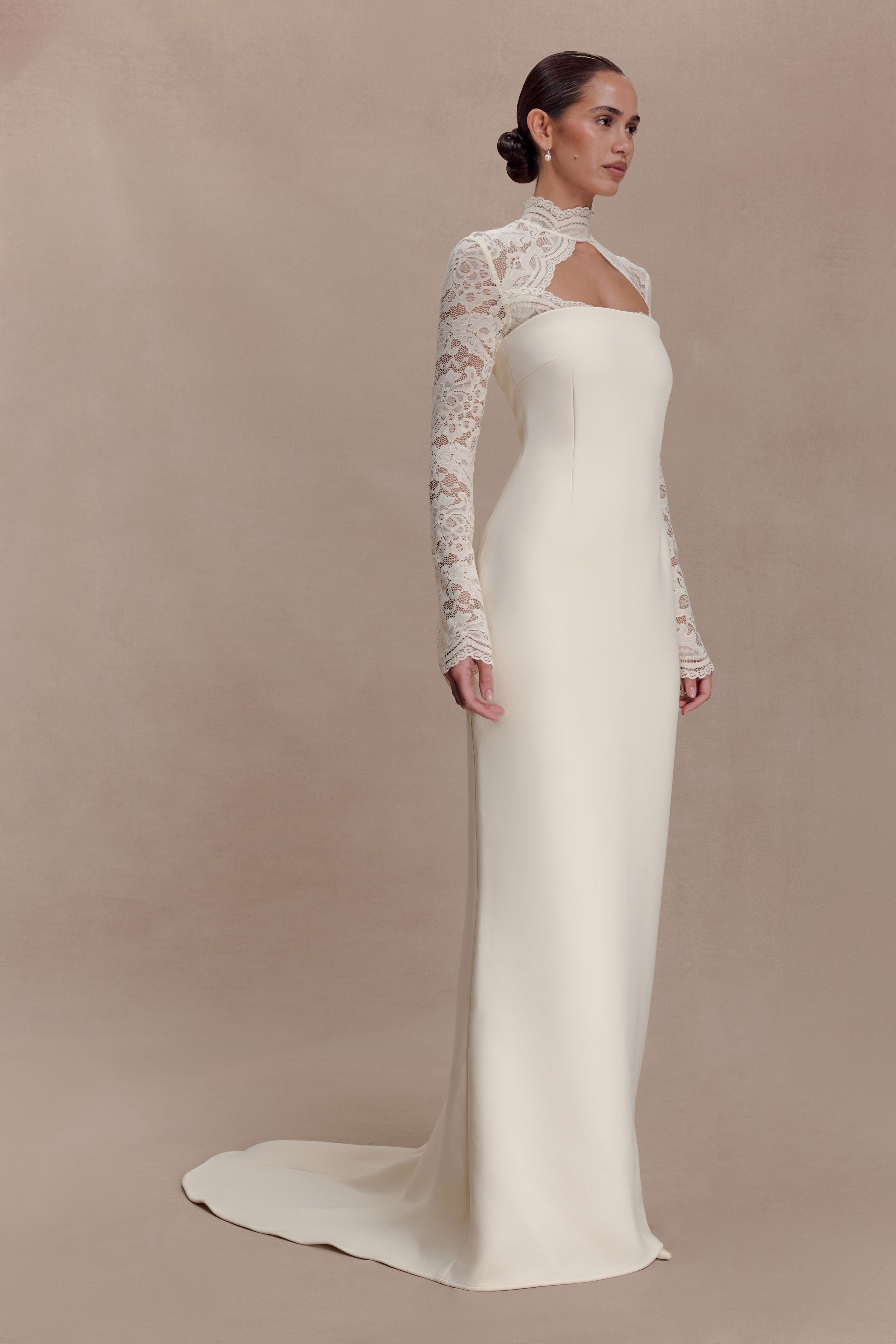 Aurelie Long Sleeve Lace Maxi Dress - Ivory - Image 4
