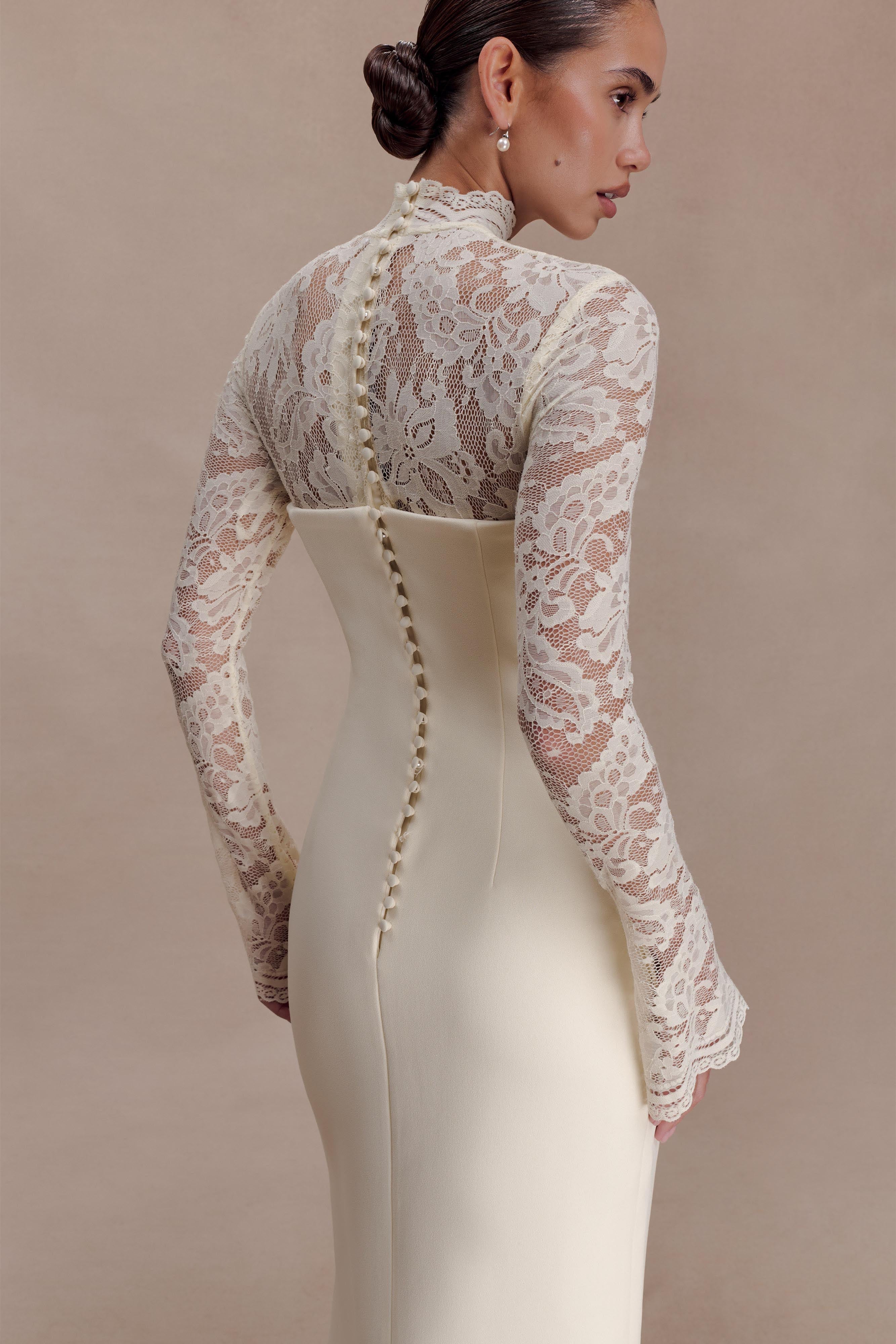 Aurelie Long Sleeve Lace Maxi Dress - Ivory - Image 3
