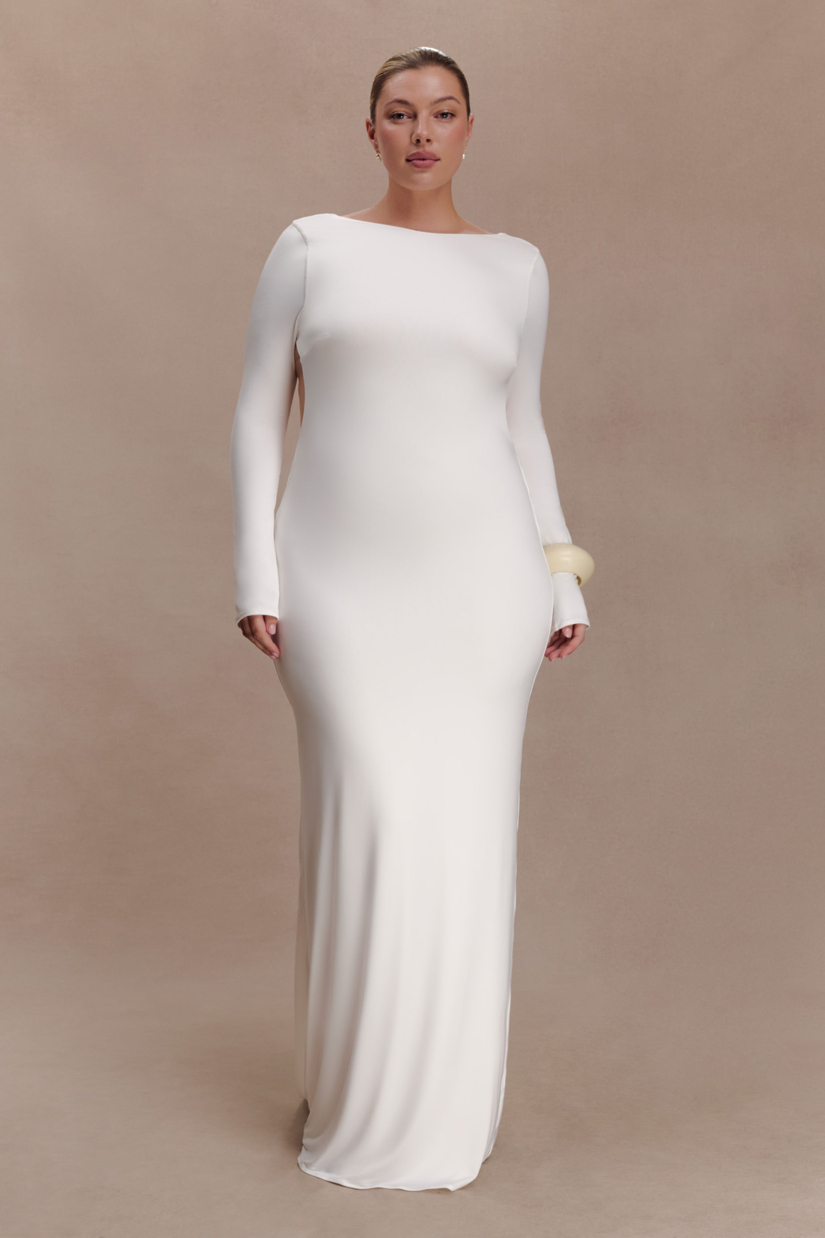 Marlene Slinky Low Back Maxi Dress - White - Image 6