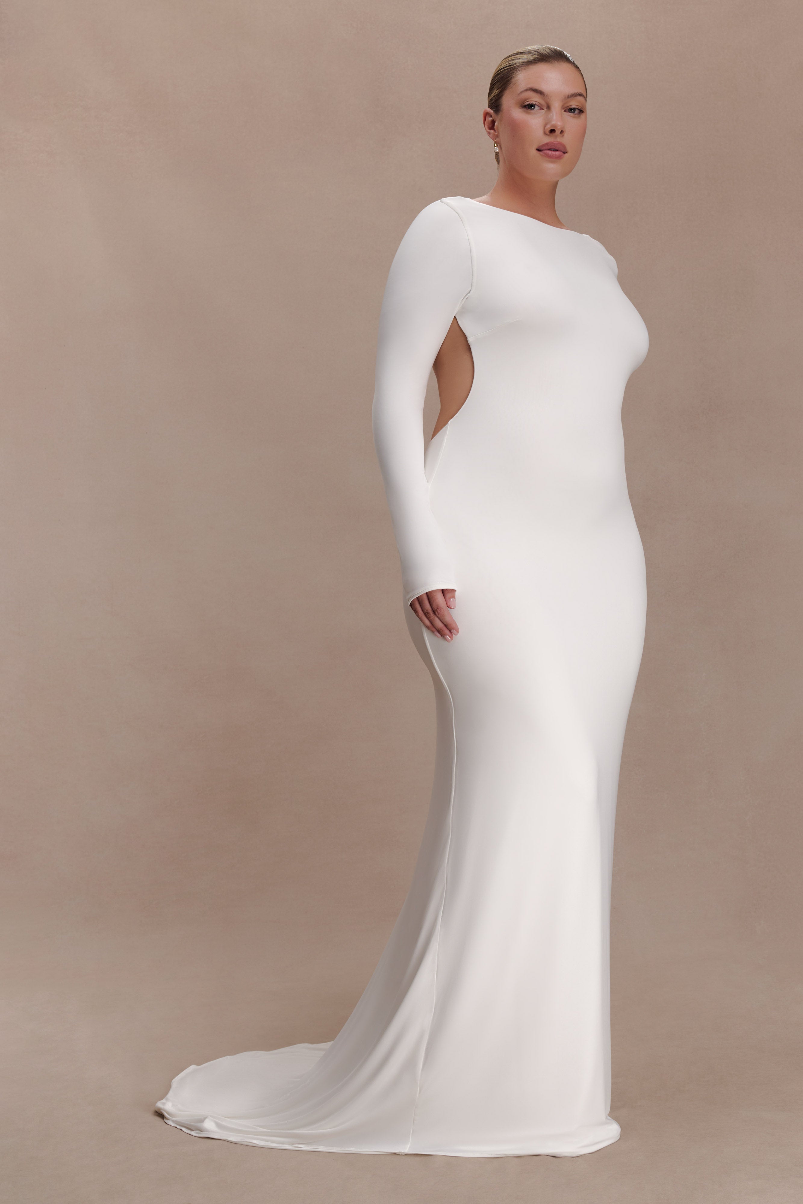 Marlene Slinky Low Back Maxi Dress - White - Image 7