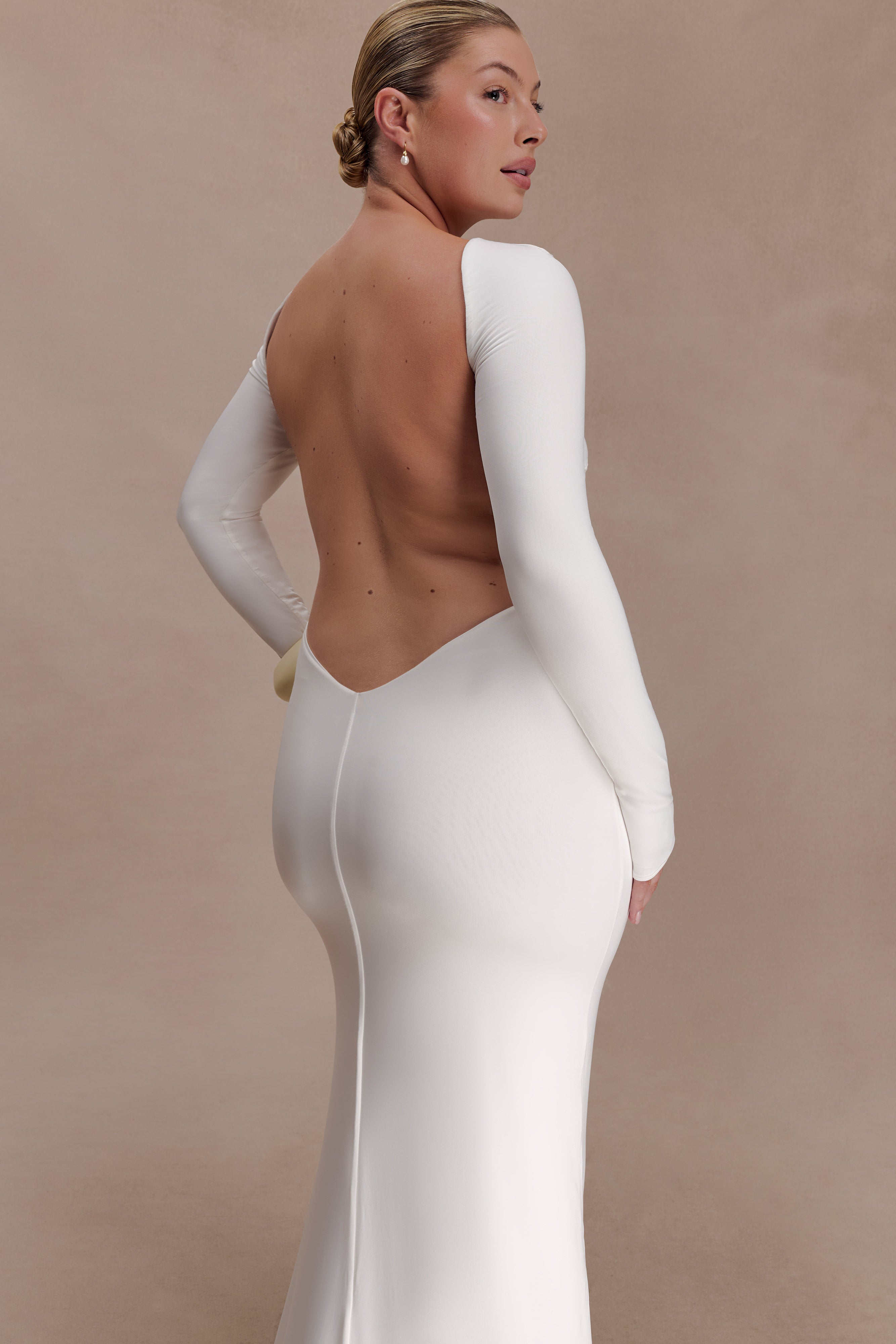 Marlene Slinky Low Back Maxi Dress - White - Image 8