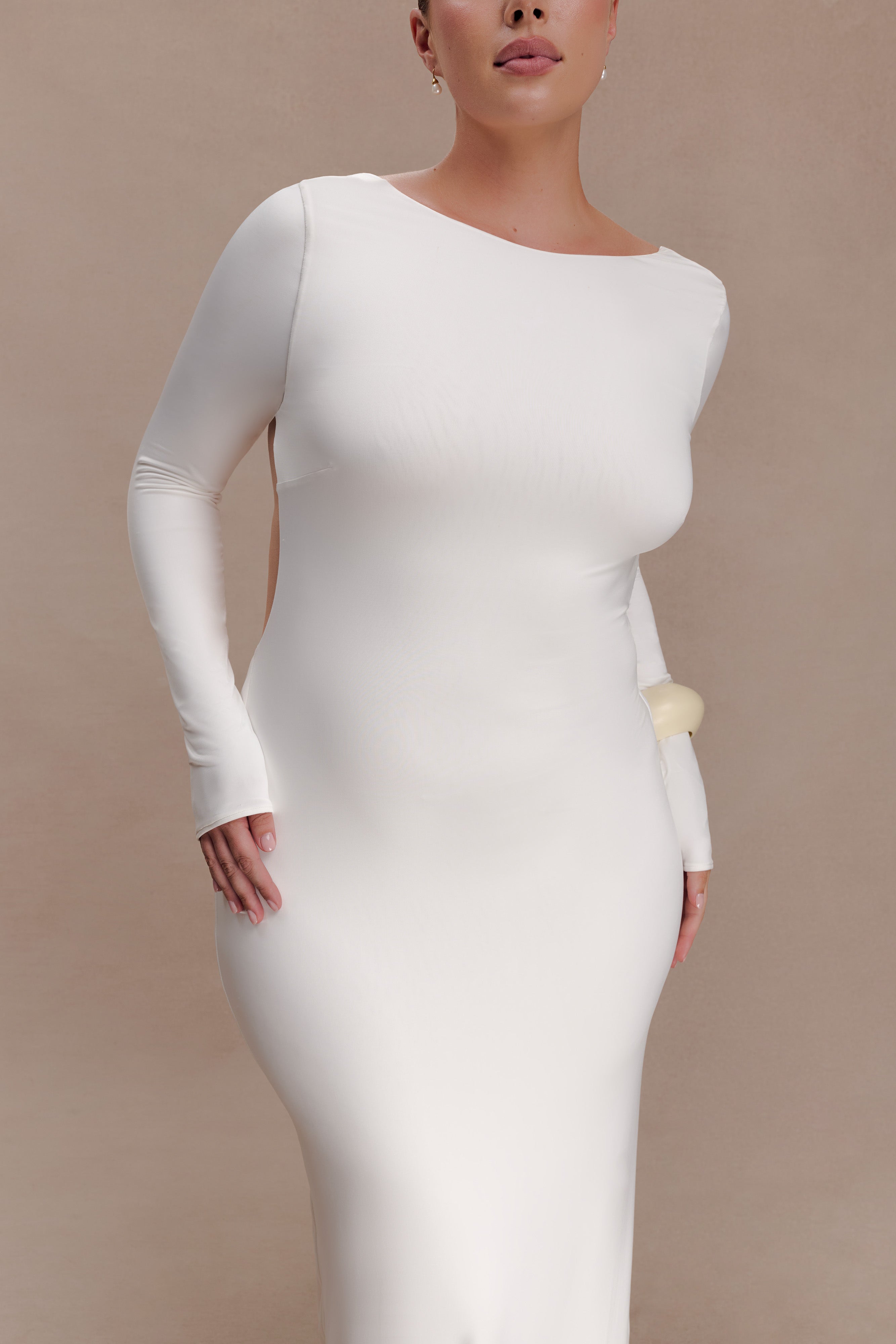 Marlene Slinky Low Back Maxi Dress - White - Image 9
