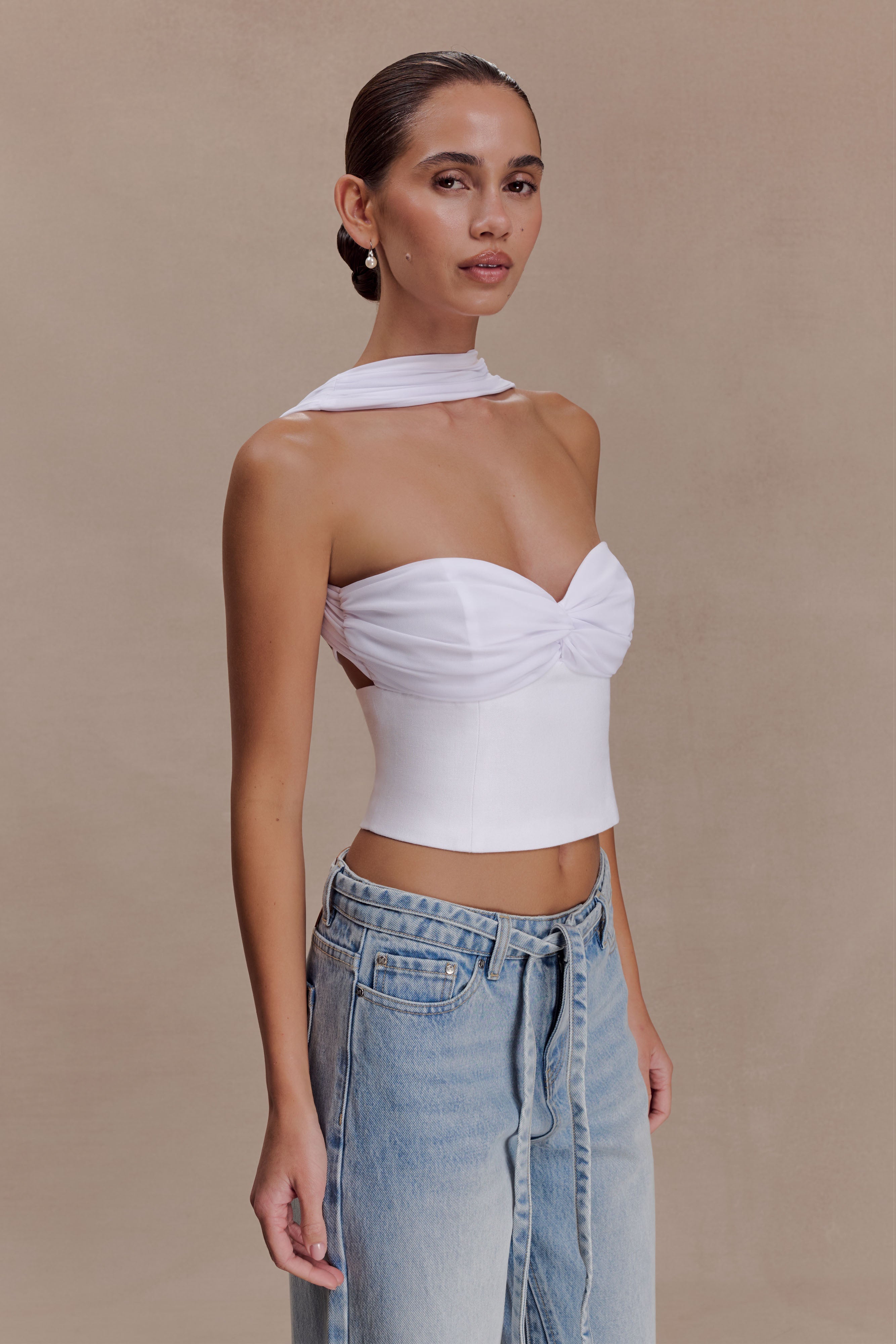 Talia Chiffon And Linen Halter Top - White - Image 3