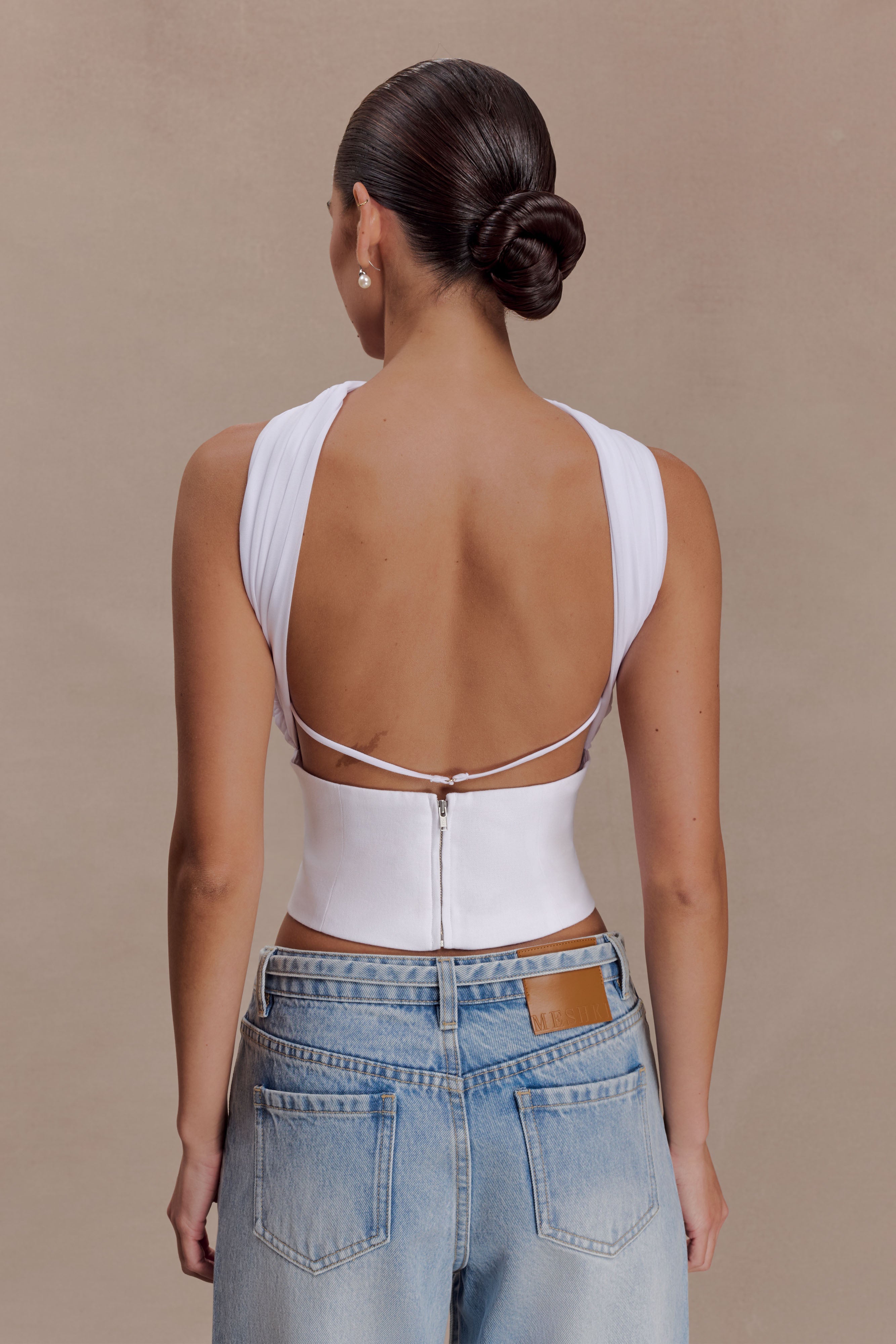 Talia Chiffon And Linen Halter Top - White - Image 2