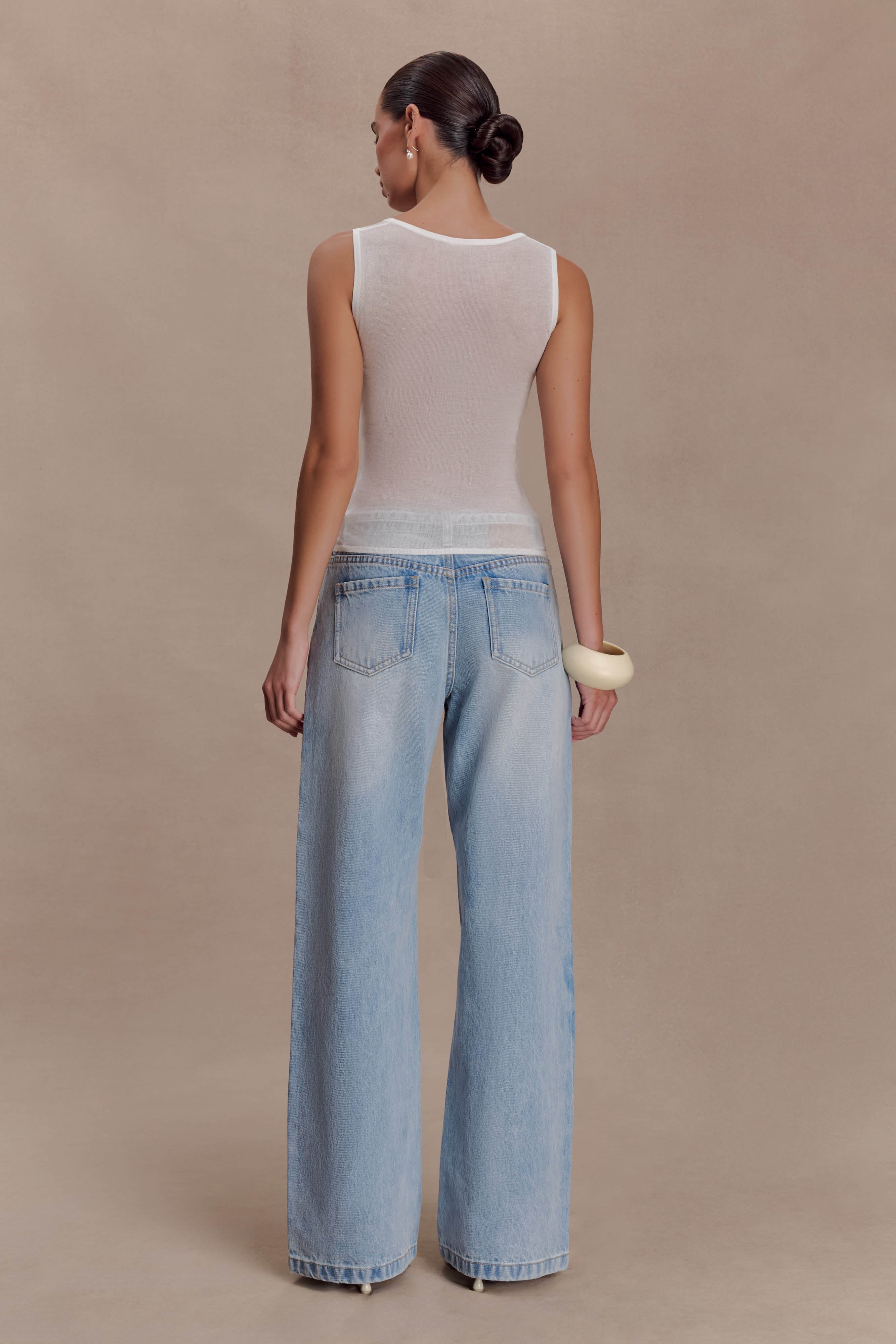 Alternative view of Perrie Mid Rise Straight Leg Tie Jeans - Washed Light Blue
