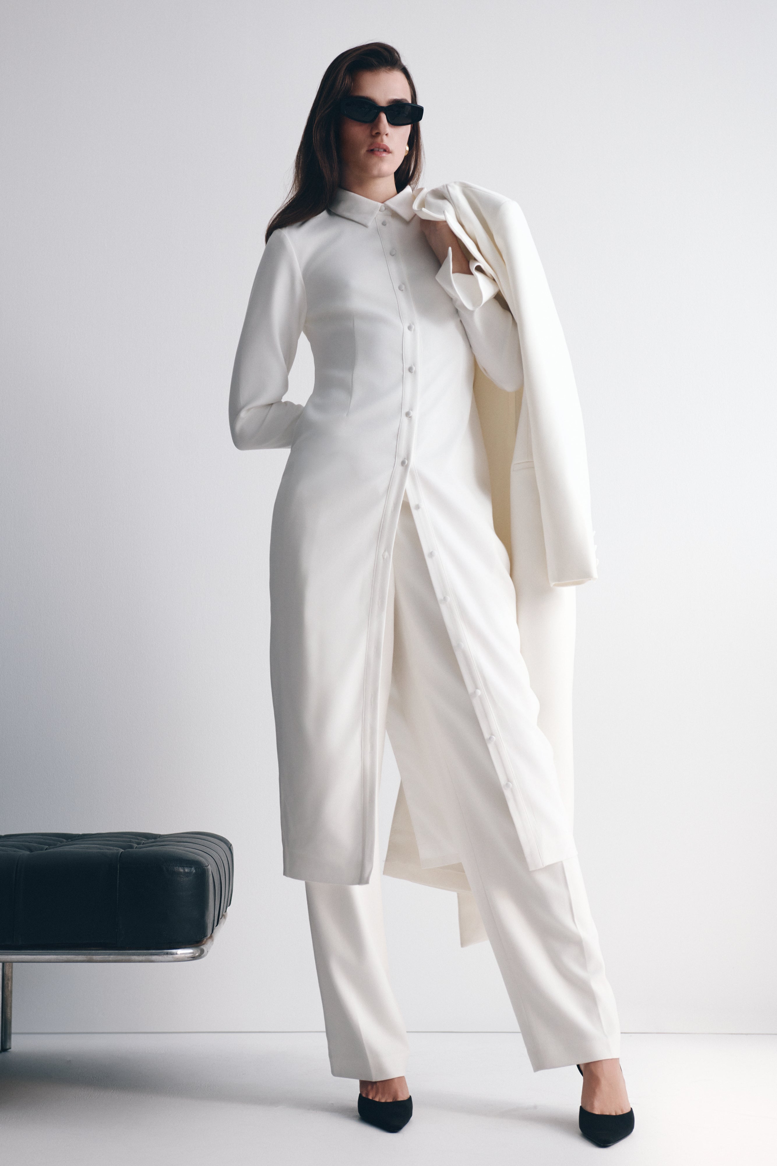 Alternative view of Dorian Fitted Shirt Midi Dress - White