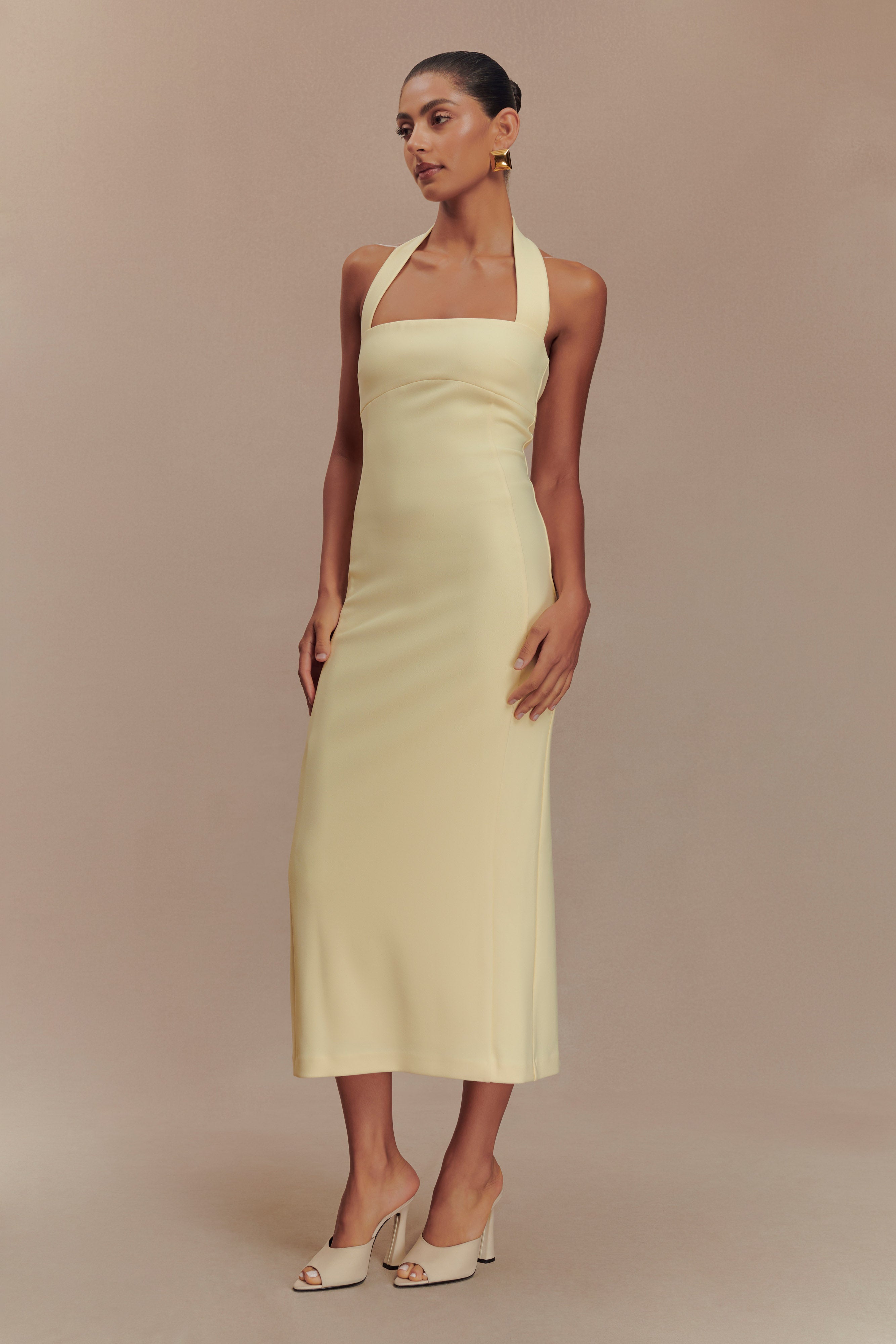 Amelita Suiting Halter Midi Dress - Pale Lemon - Image 5