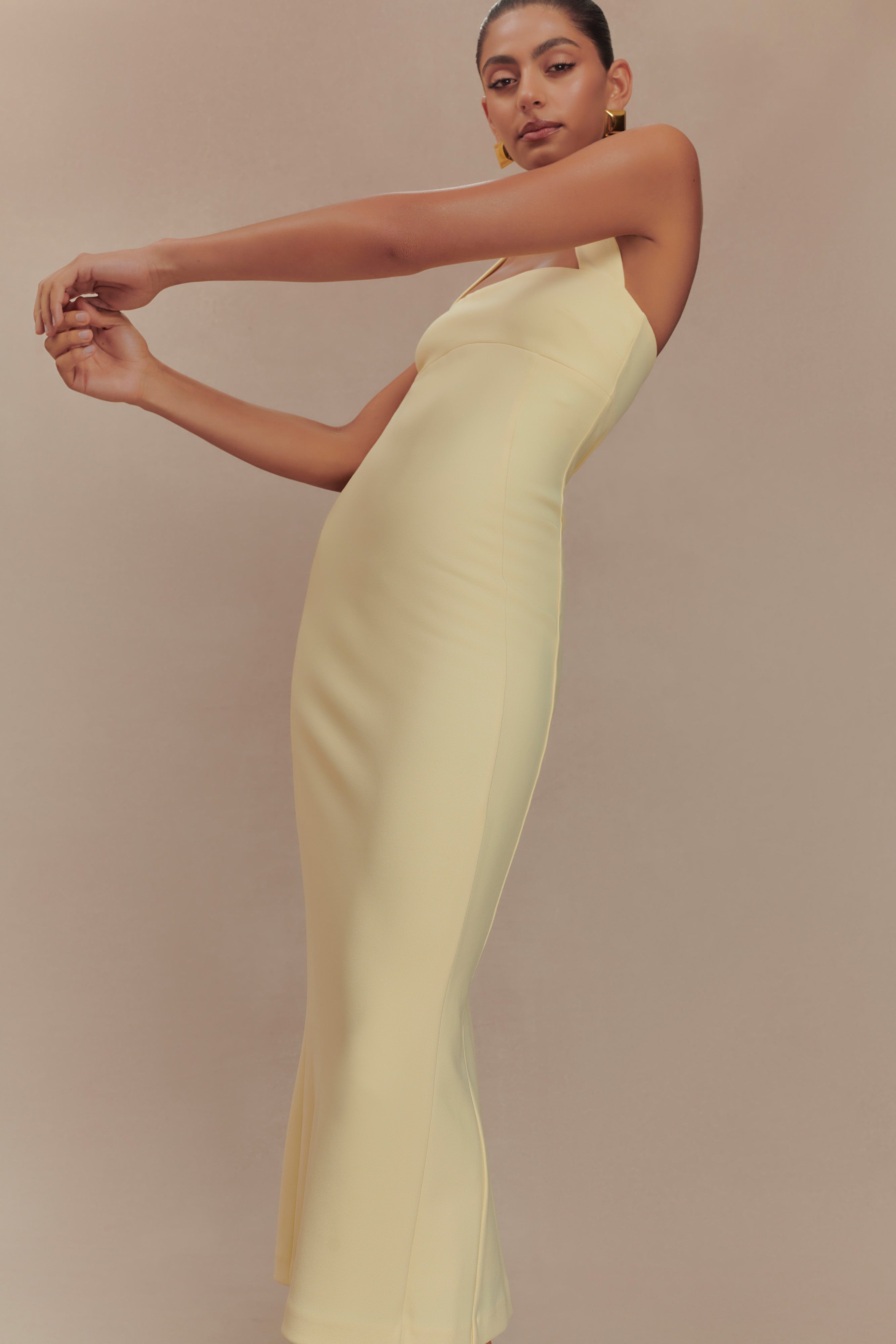 Amelita Suiting Halter Midi Dress - Pale Lemon - Image 7