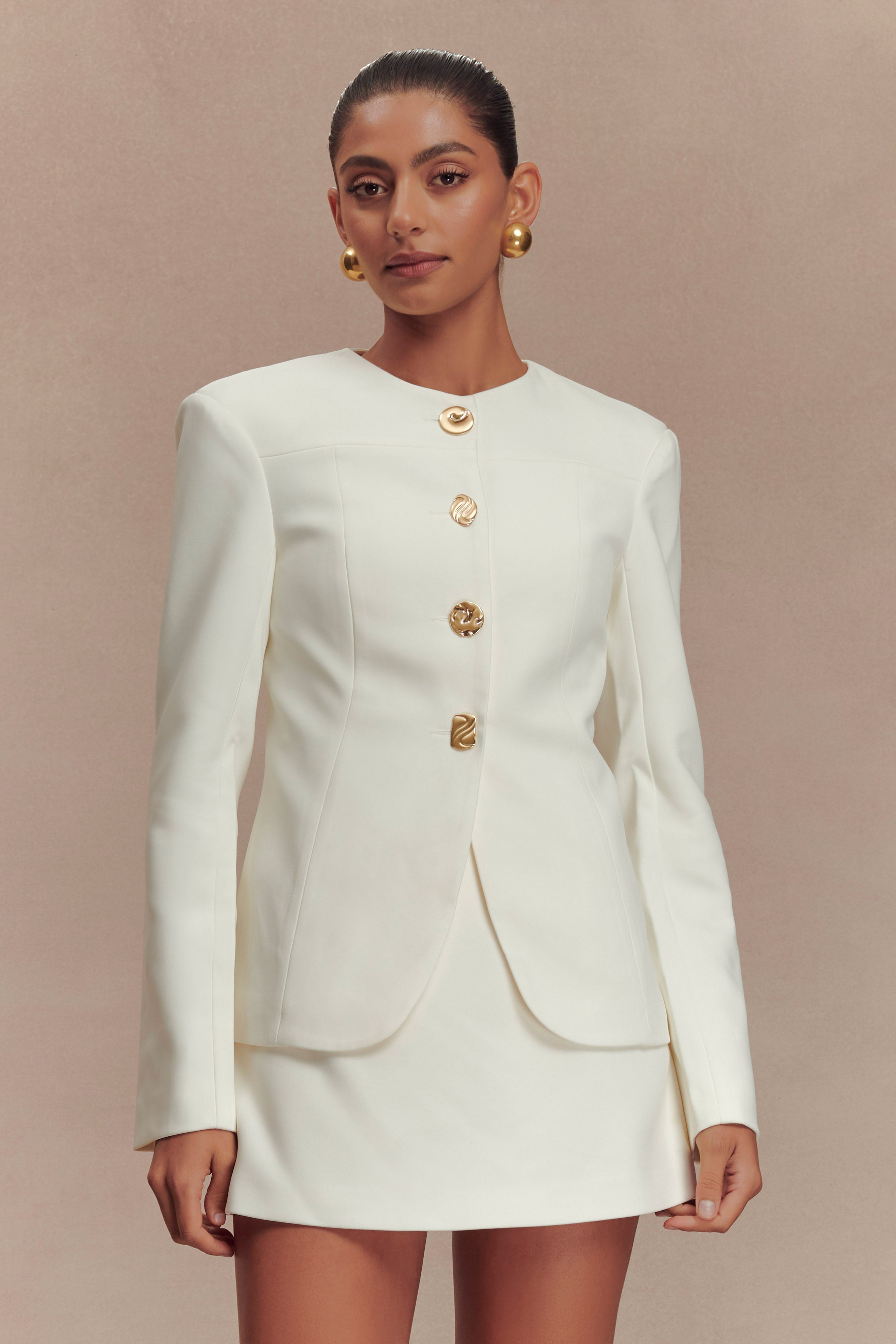 Asia Mixed Button Blazer - Ivory - Image 6