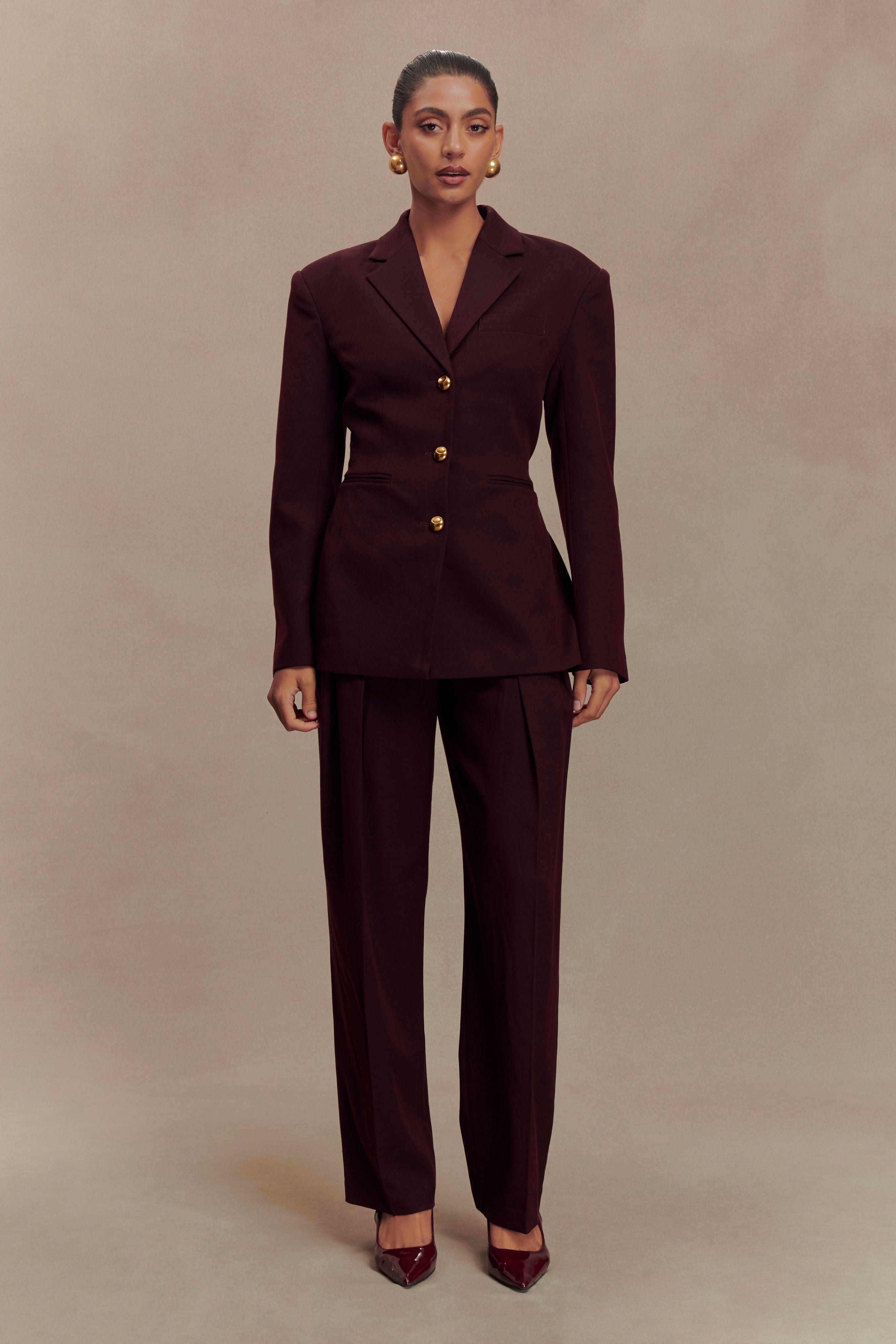 Penelope Pleated High Waisted Pants - Mahogany - Image 4